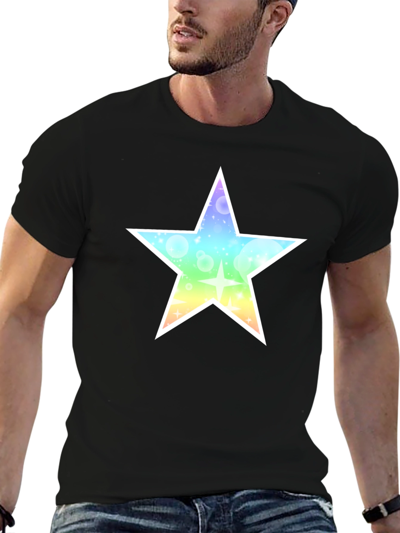 Rainbow Star Graphic Black T-Shirt