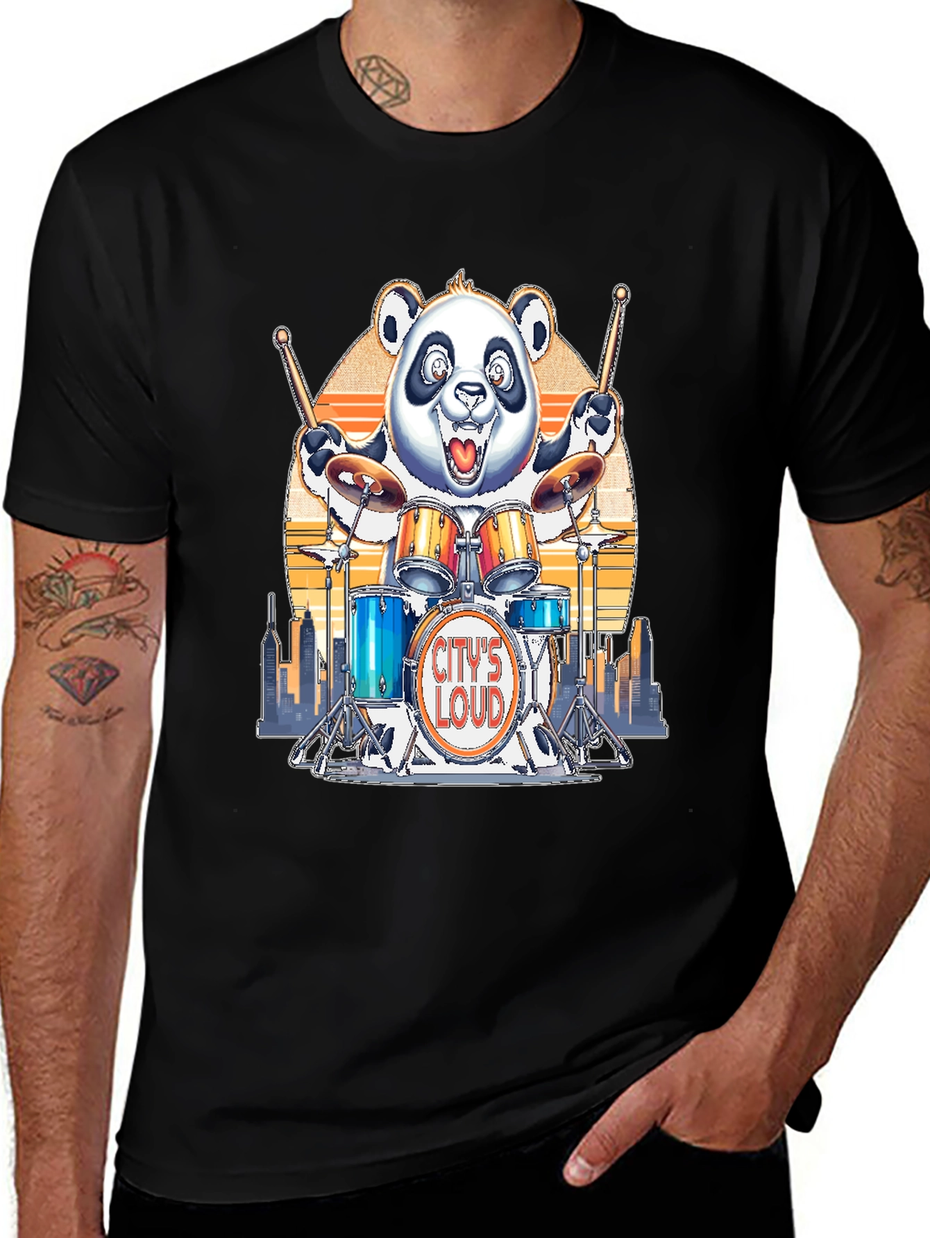 Citys Loud Drummer Panda T-Shirt