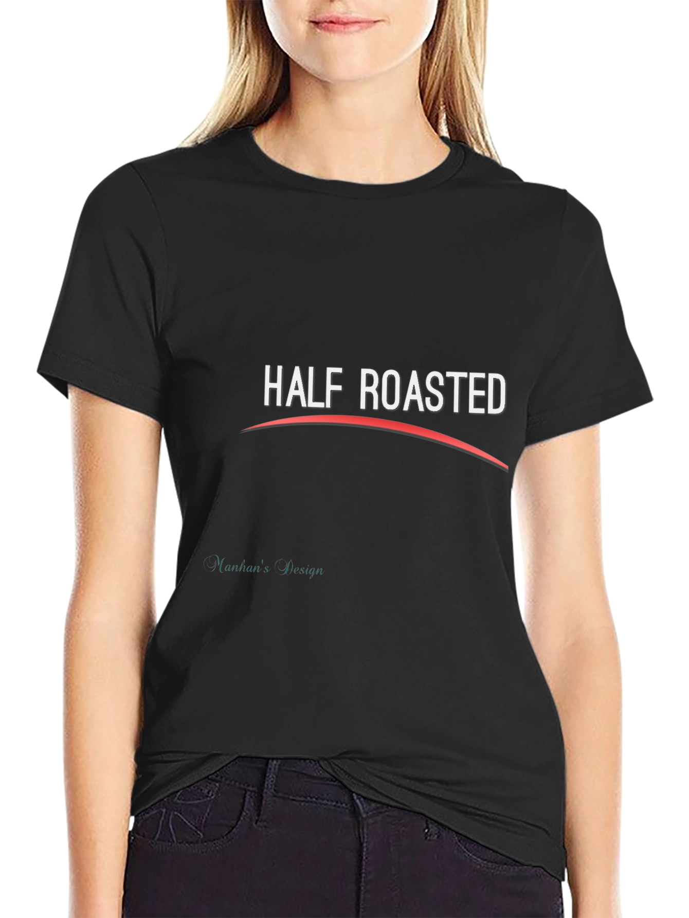 Half Roasted Graphic Tee - Black Cotton T-Shirt
