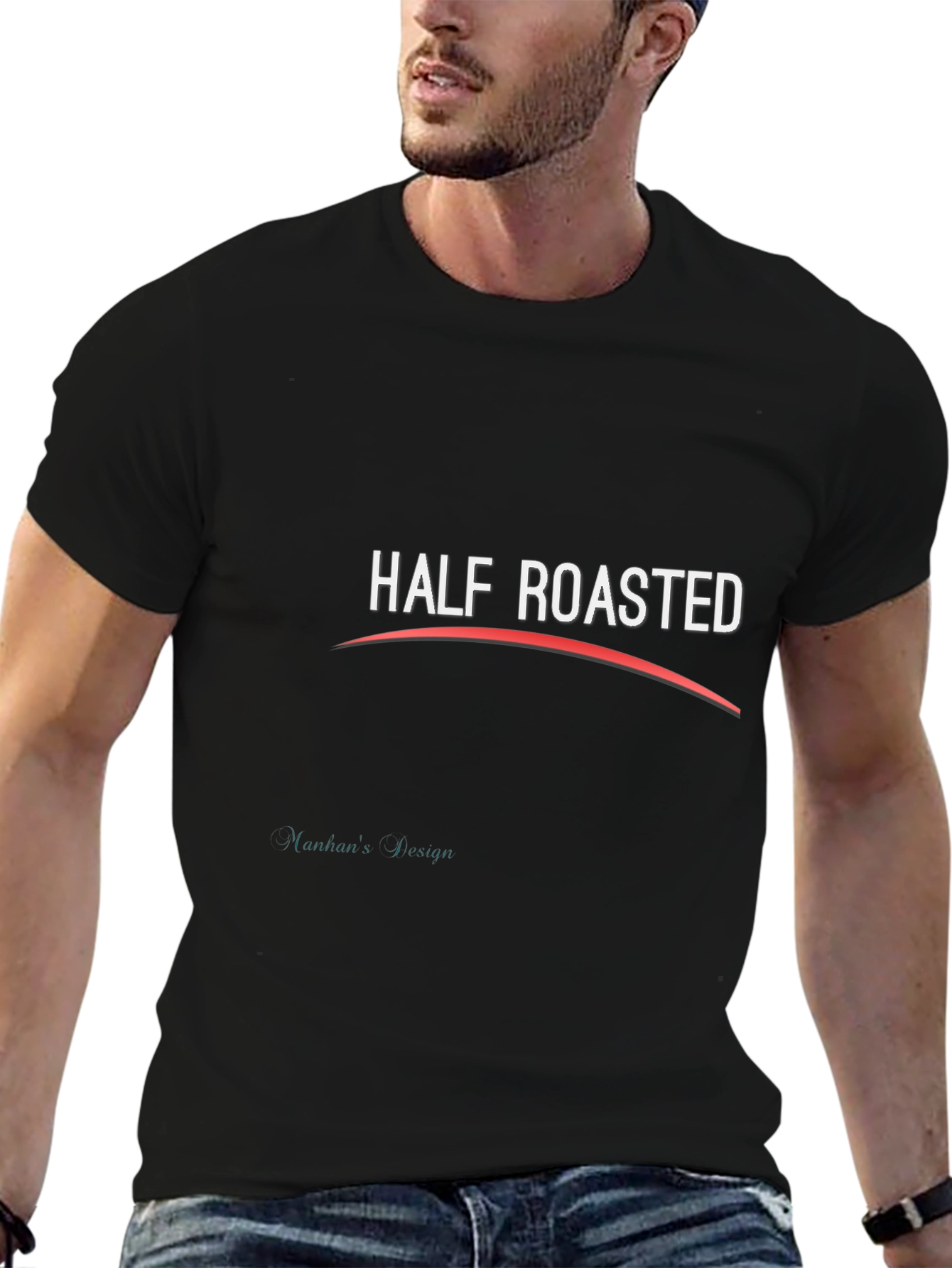 Half Roasted Graphic Tee - Black Cotton T-Shirt