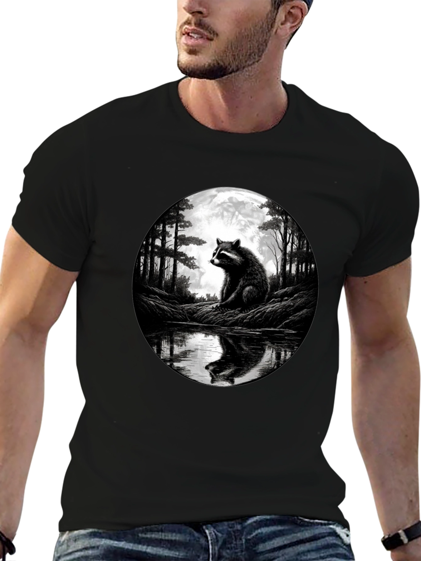 Raccoon Moon T-Shirt - Nature Graphic Tee