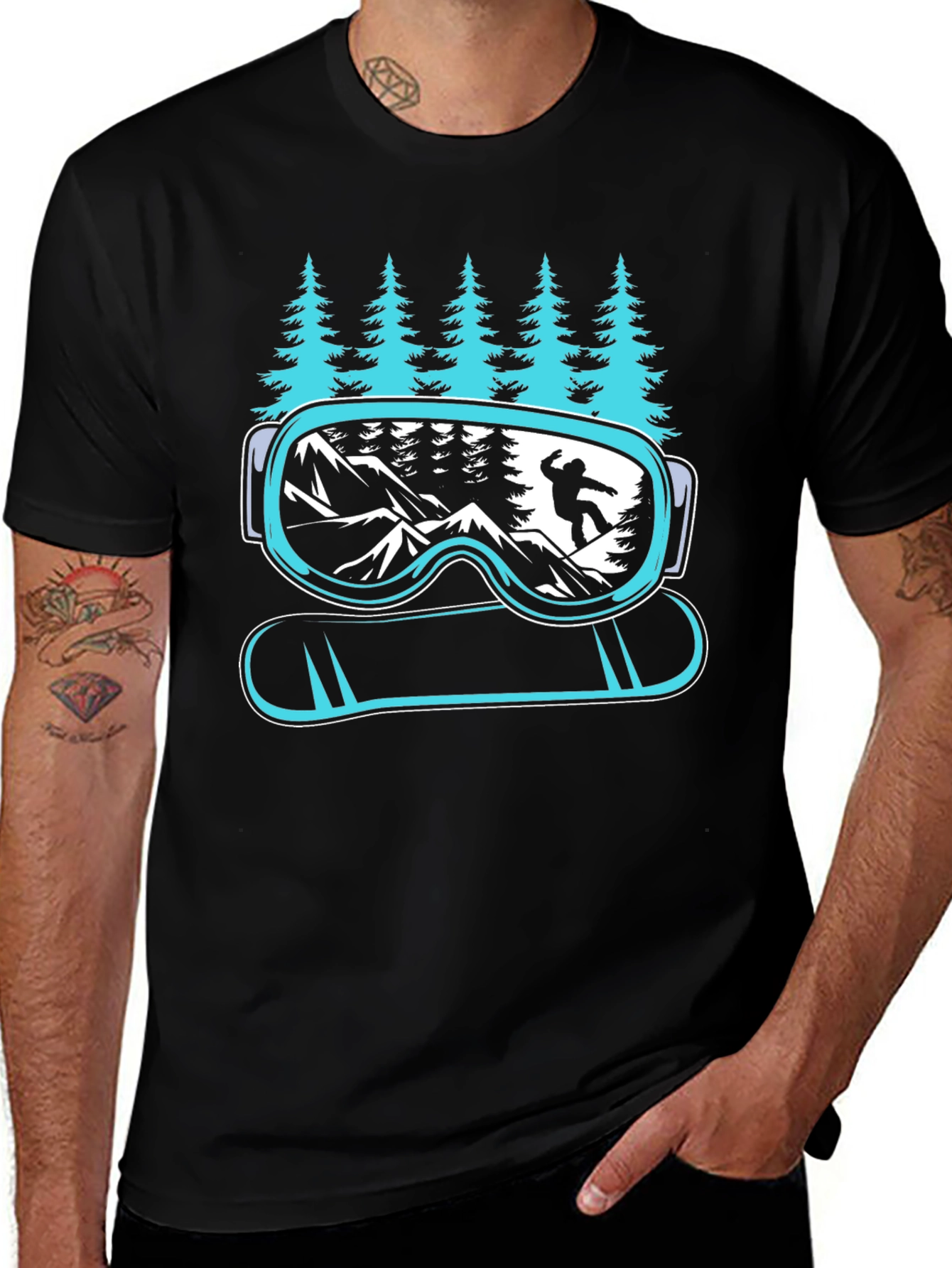 Snowboarder Goggles & Mountain Graphic Tee