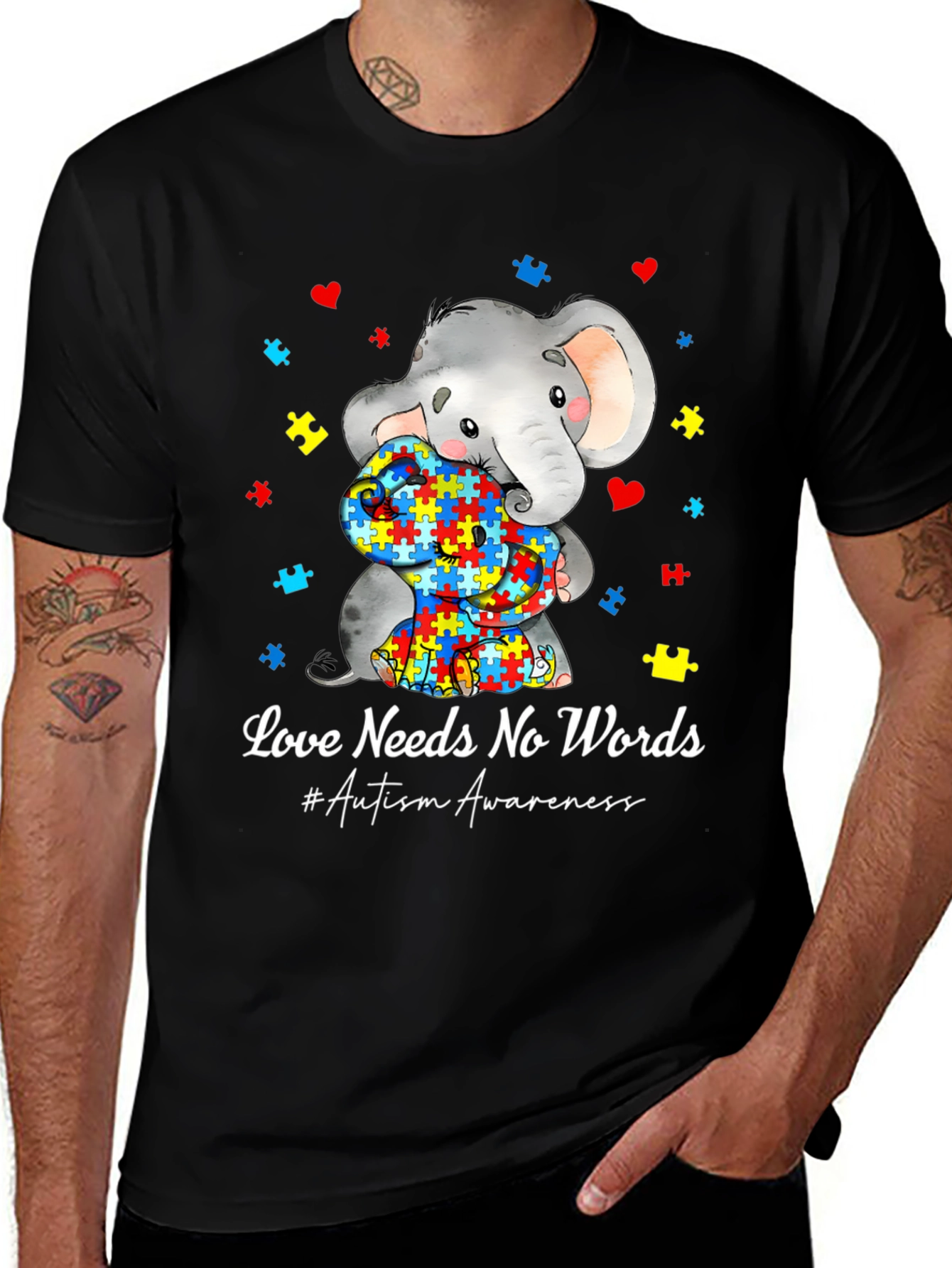 Love Needs No Words Autism Awareness Elephant T-Shirt
