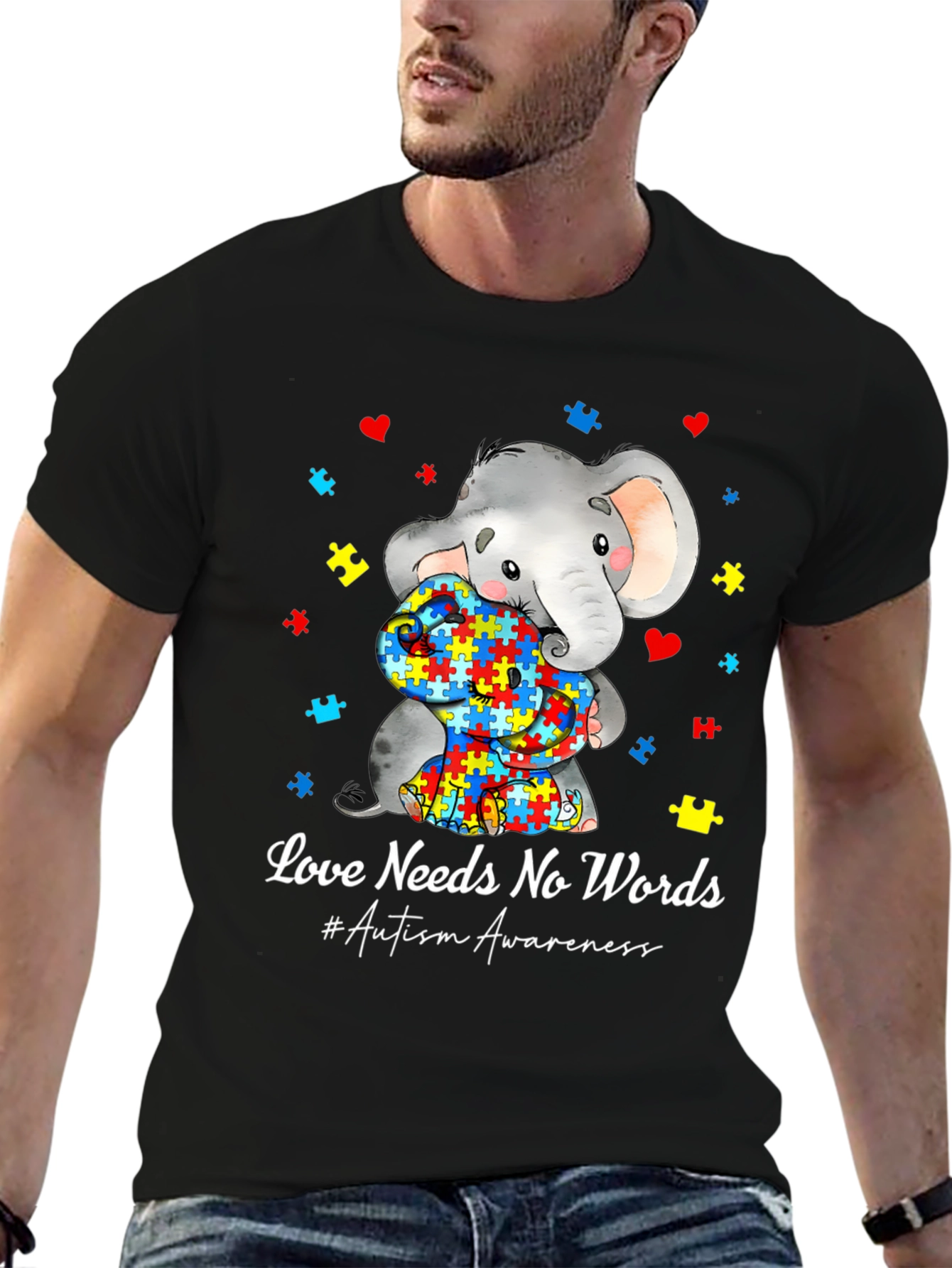 Love Needs No Words Autism Awareness Elephant T-Shirt