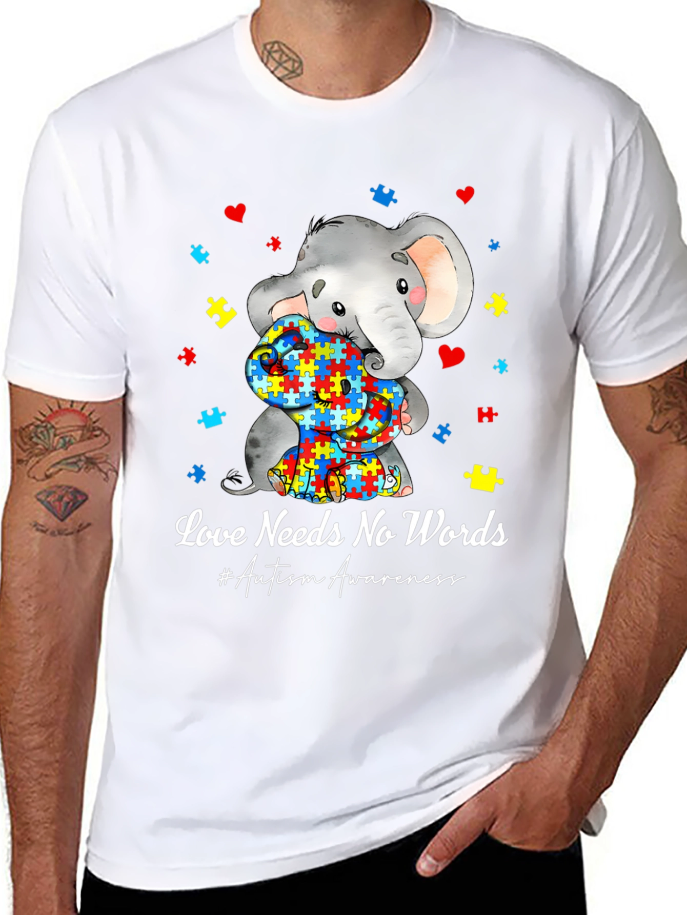Love Needs No Words Autism Awareness Elephant T-Shirt
