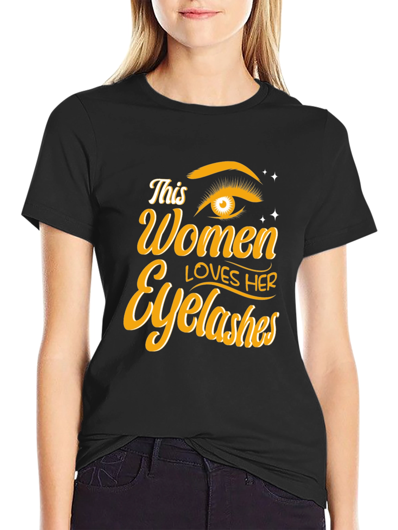 Women Loves Her Eyelashes Black T-Shirt