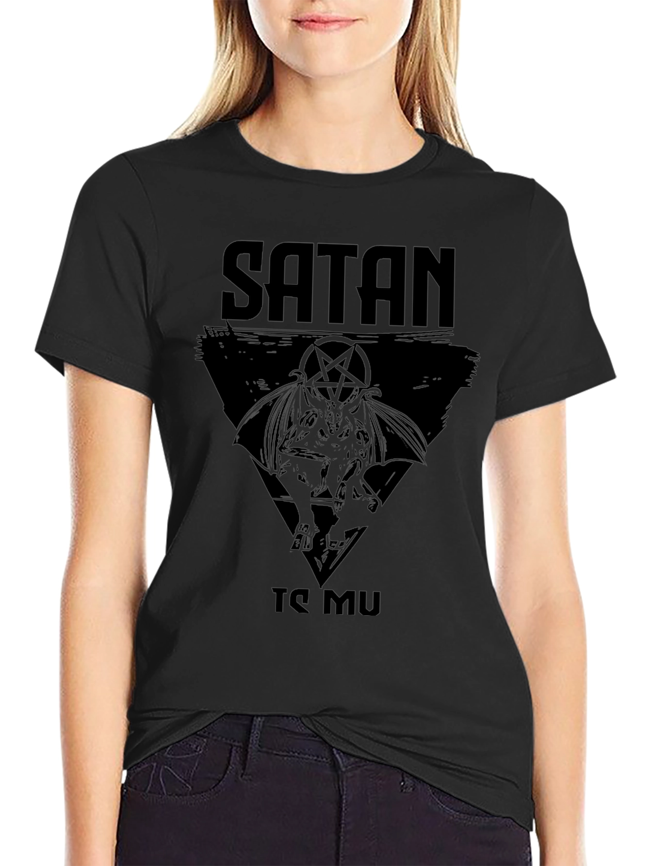 Satan Te Mu Graphic T-Shirt - Black