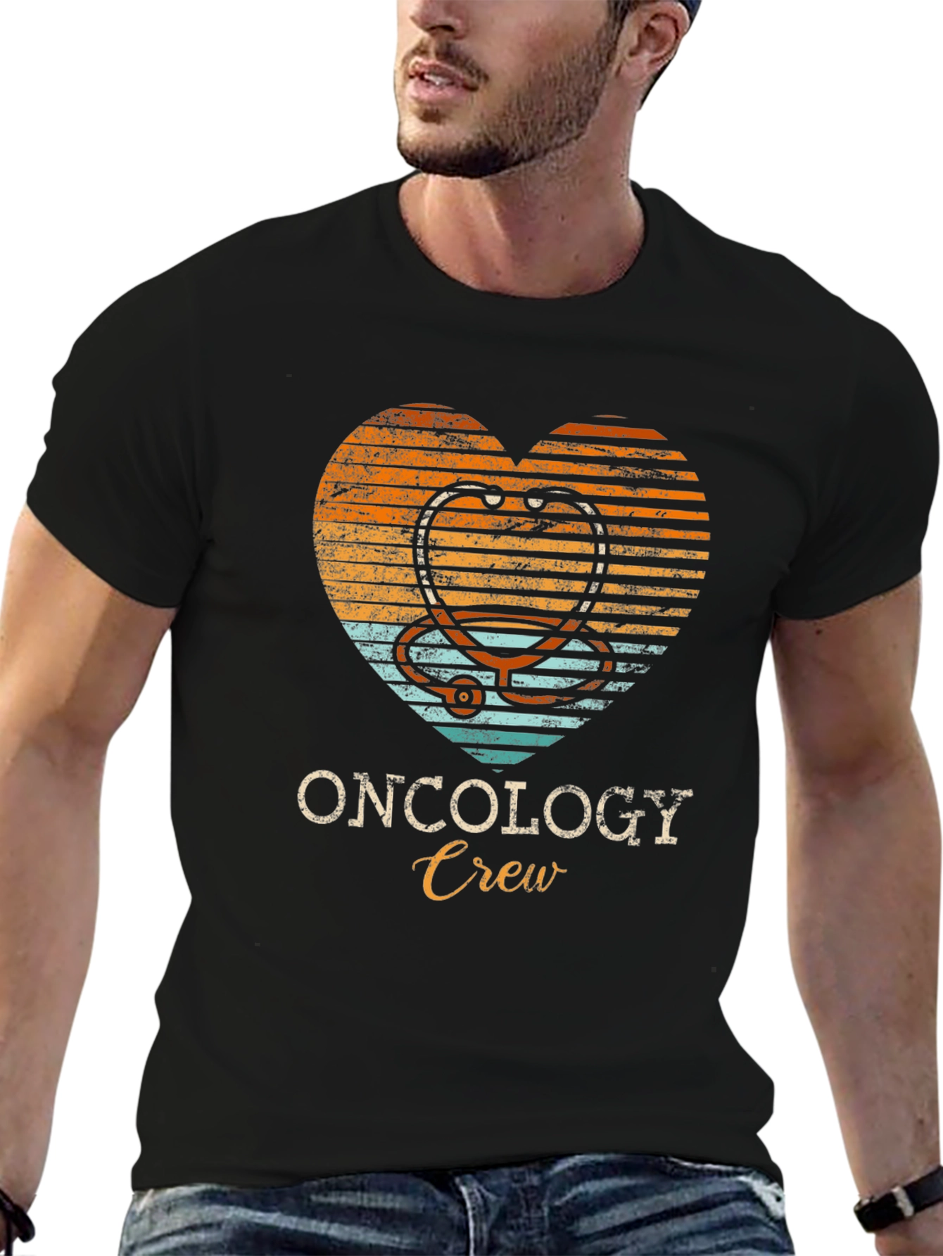 Oncology Crew Heart Stethoscope Graphic Tee