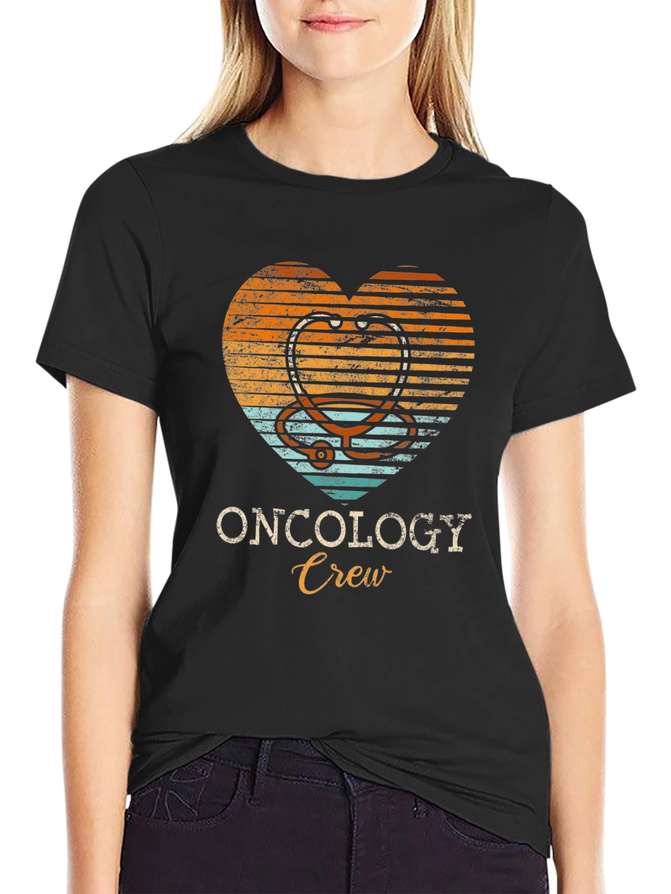 Oncology Crew Heart Stethoscope Graphic Tee