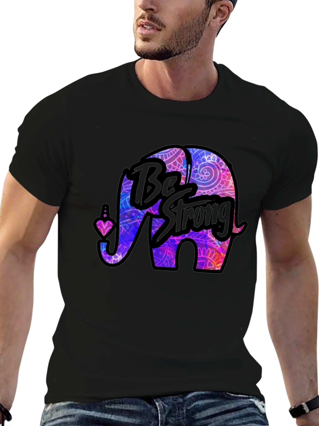 Be Strong Elephant Graphic T-Shirt - Black