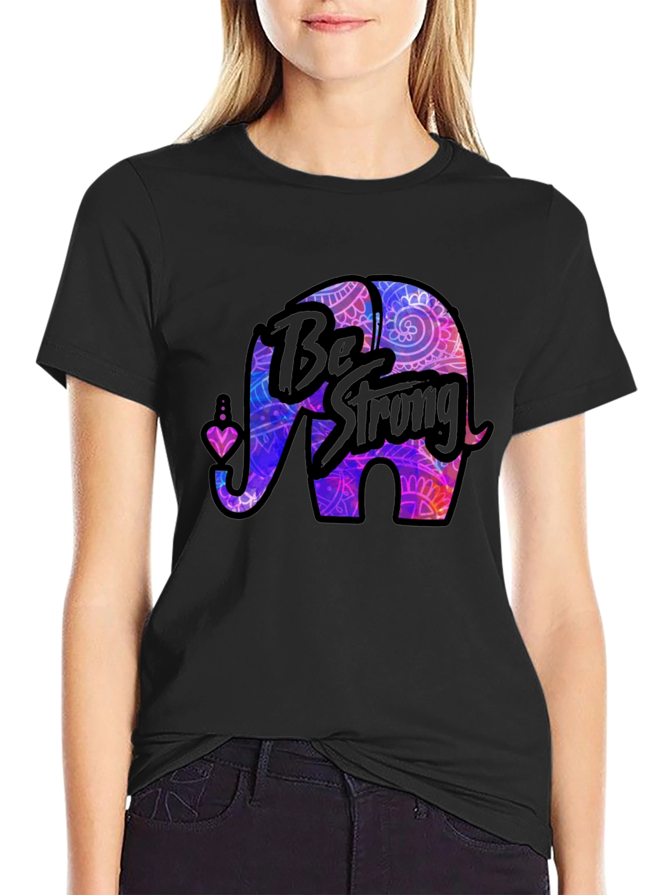 Be Strong Elephant Graphic T-Shirt - Black