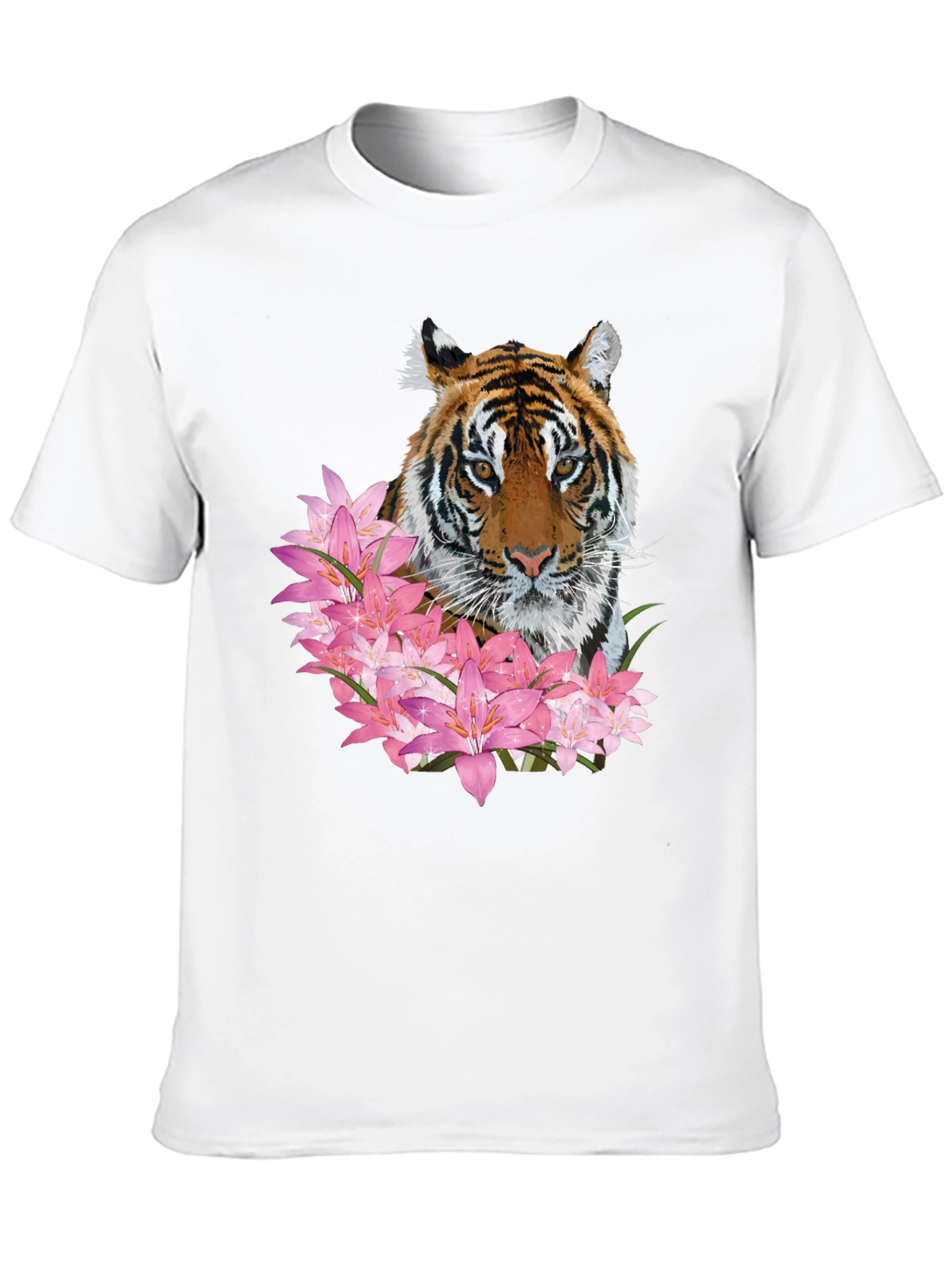 Tiger & Floral Print Black Graphic Tee