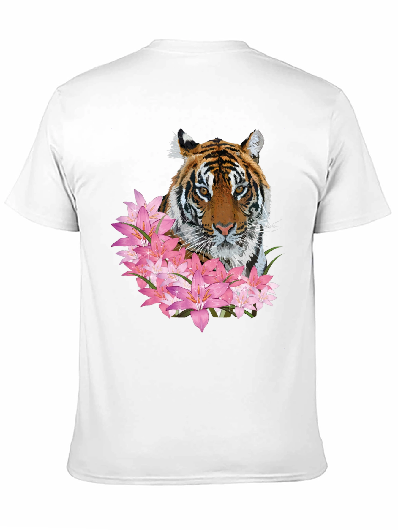 Tiger & Floral Print Black Graphic Tee