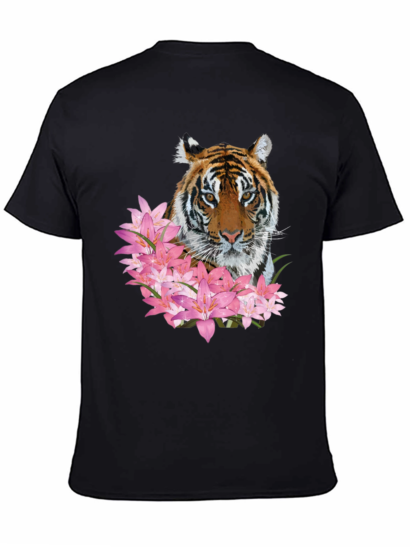 Tiger & Floral Print Black Graphic Tee