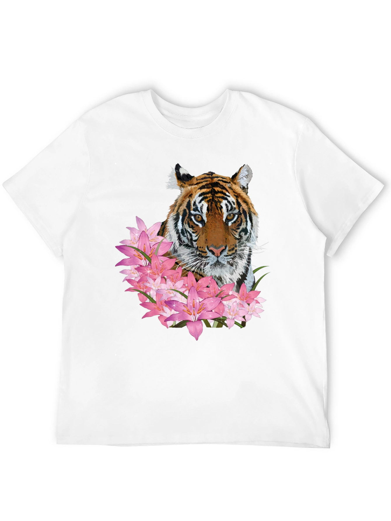Tiger & Floral Print Black Graphic Tee