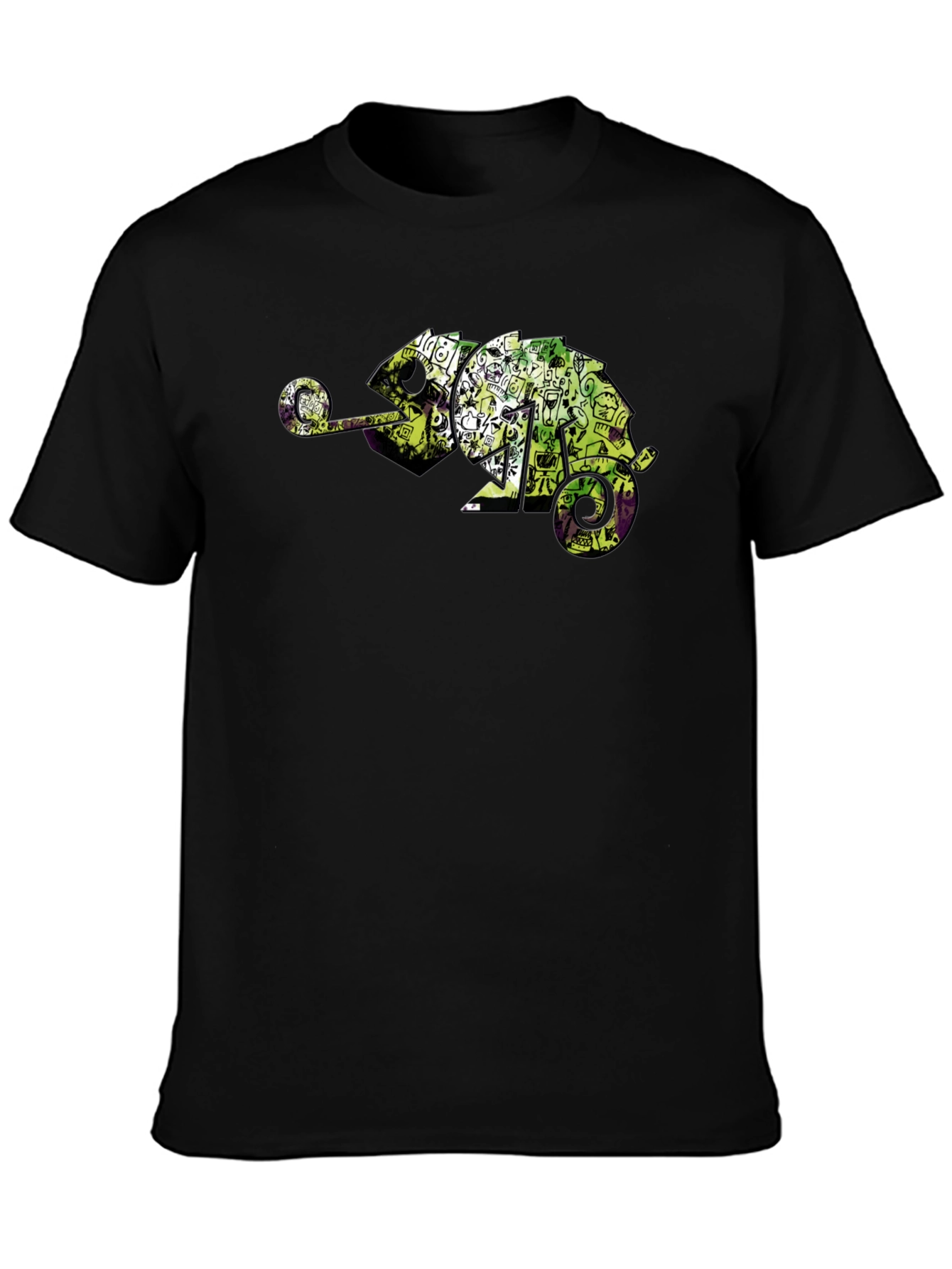 Cool Chameleon Graphic Tee - Black Casual T-Shirt