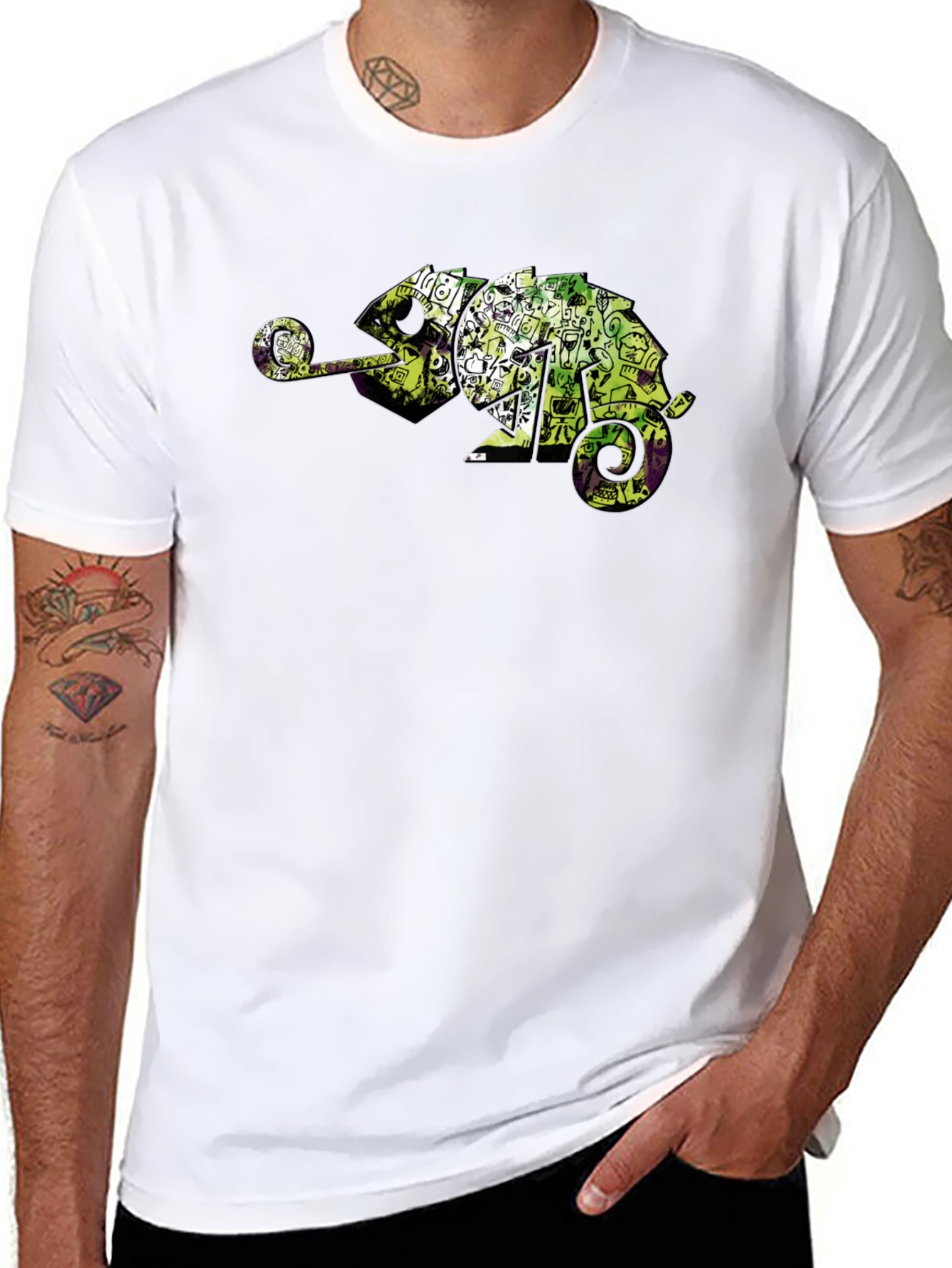 Cool Chameleon Graphic Tee - Black Casual T-Shirt