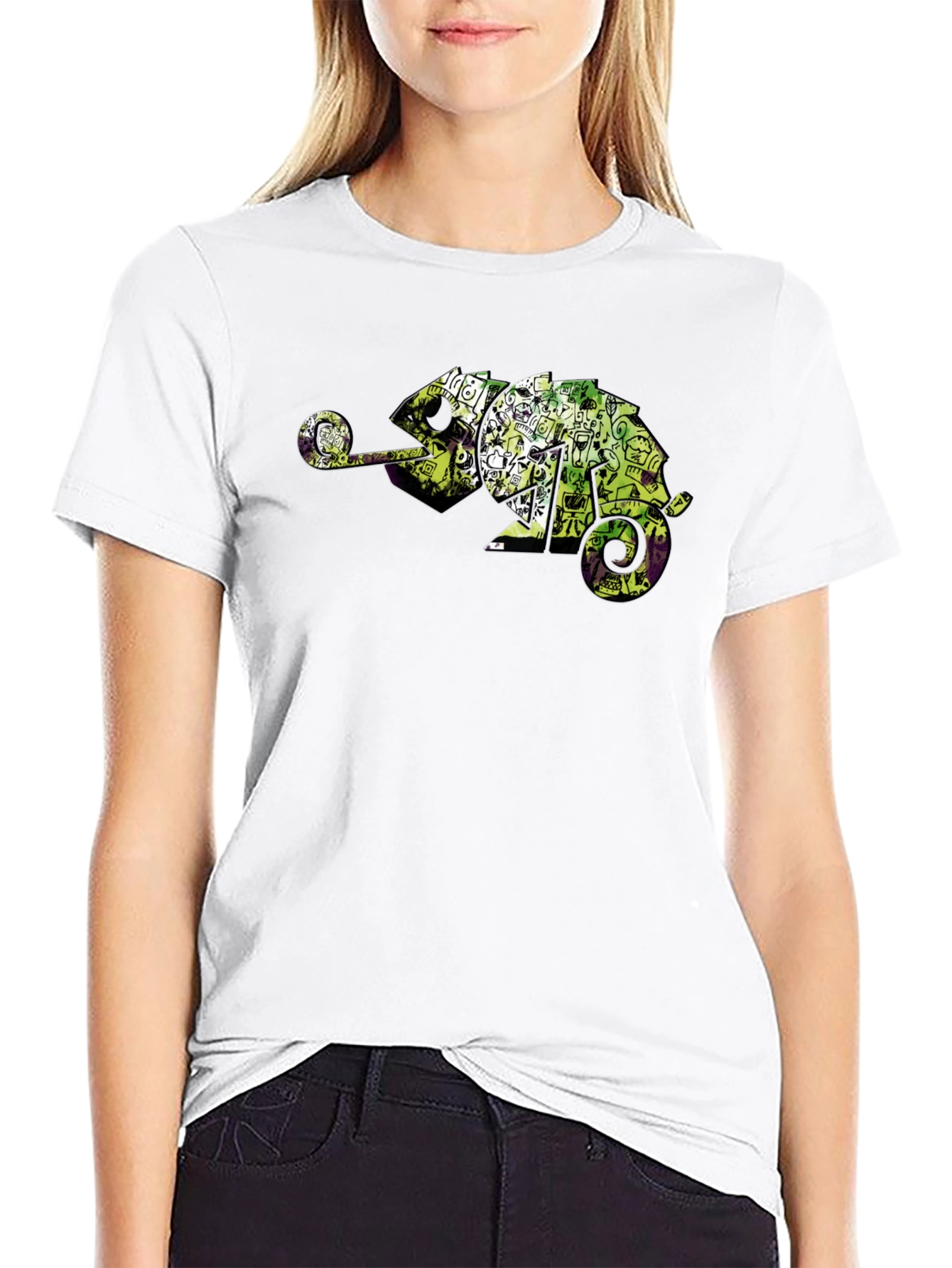 Cool Chameleon Graphic Tee - Black Casual T-Shirt