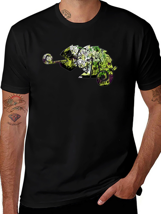 Cool Chameleon Graphic Tee - Black Casual T-Shirt