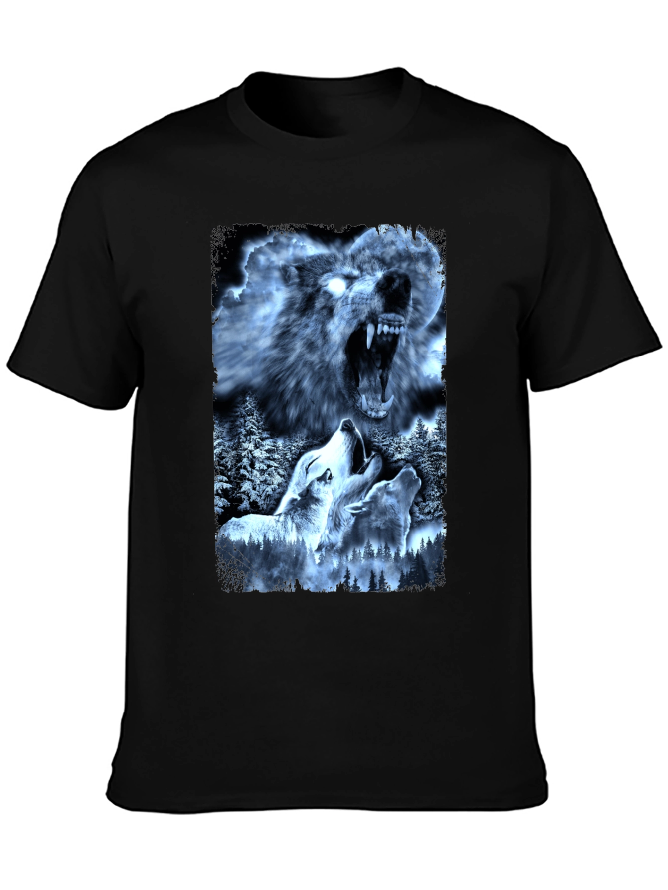 Wolf Pack Graphic Tee - Black Cotton T-Shirt