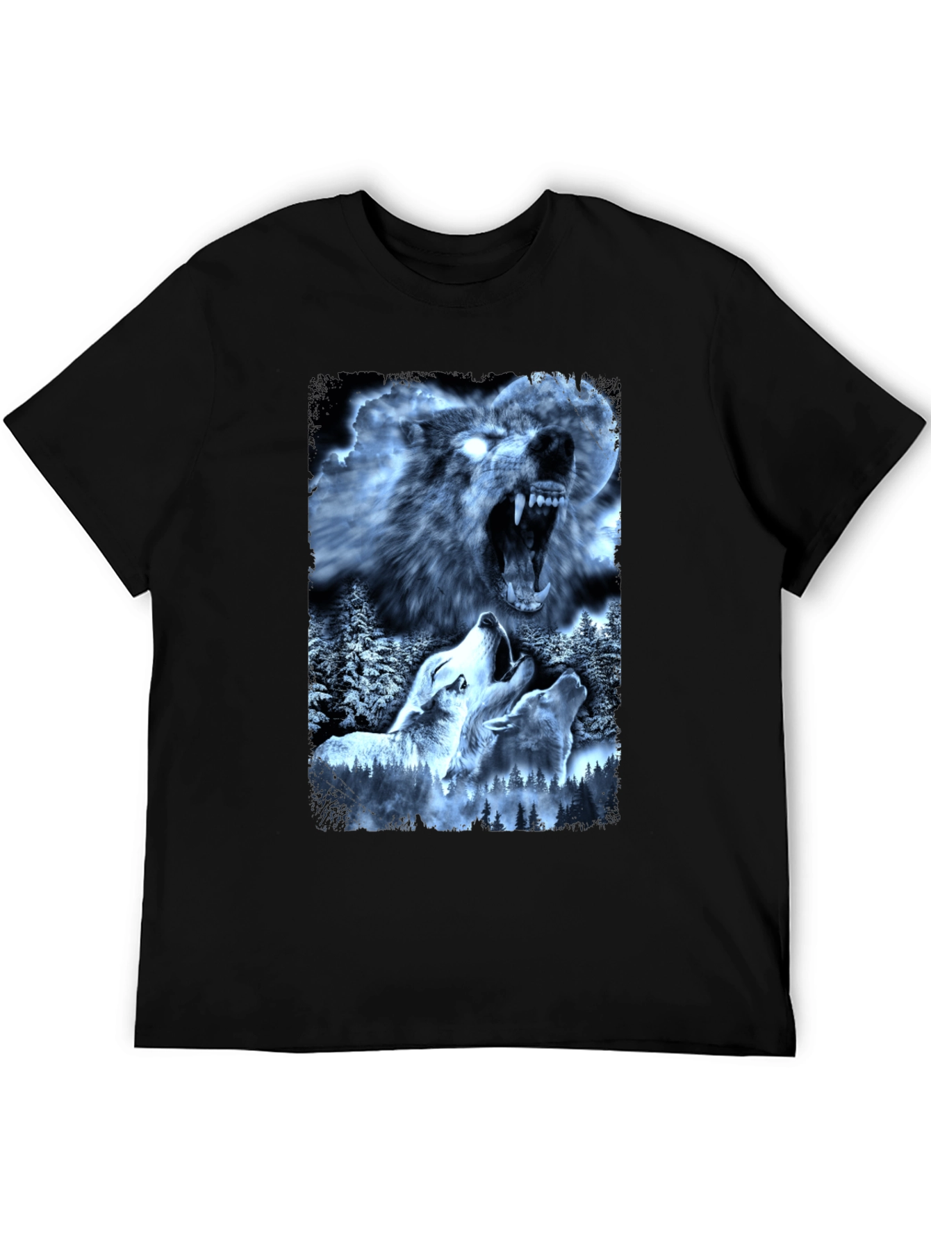 Wolf Pack Graphic Tee - Black Cotton T-Shirt