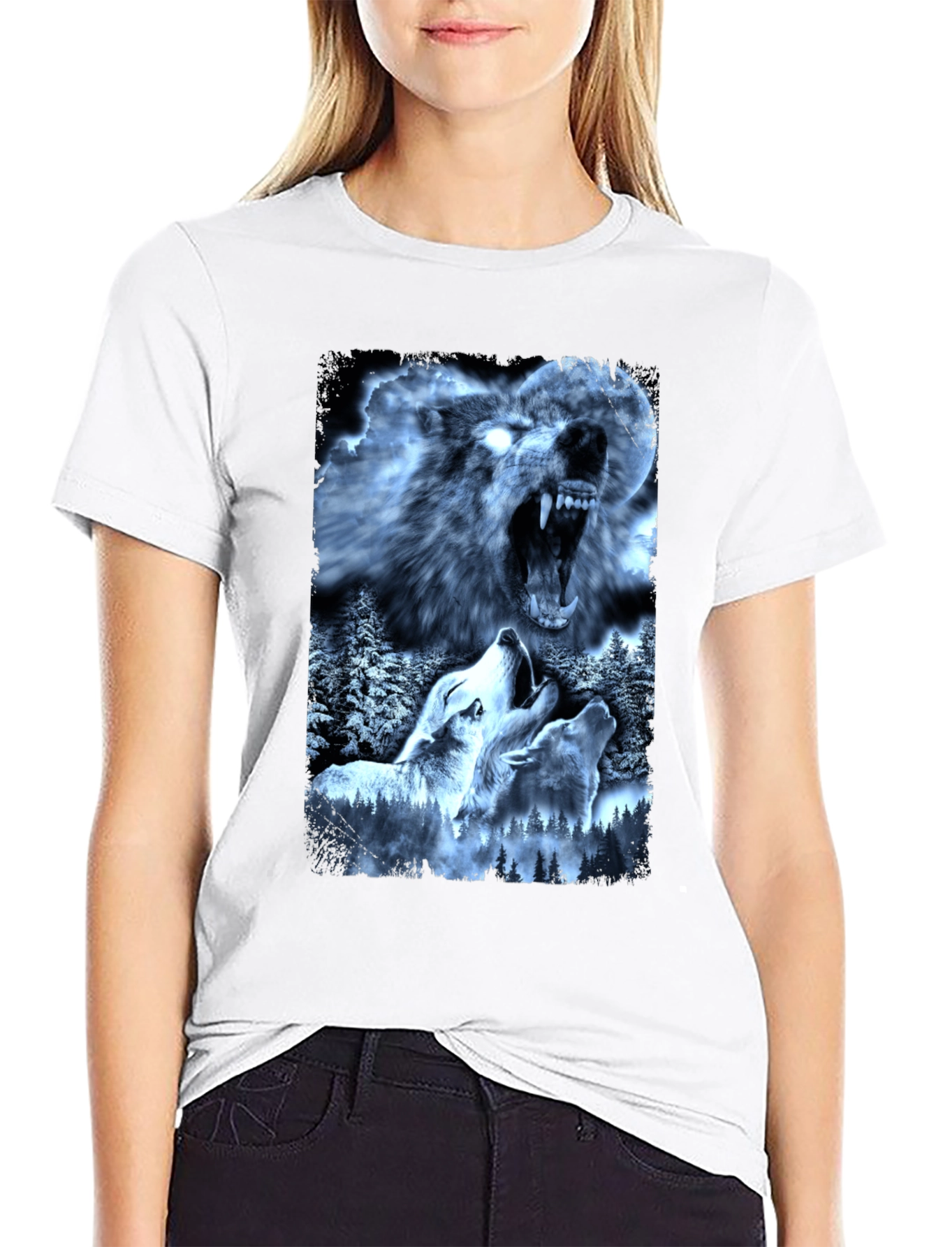 Wolf Pack Graphic Tee - Black Cotton T-Shirt
