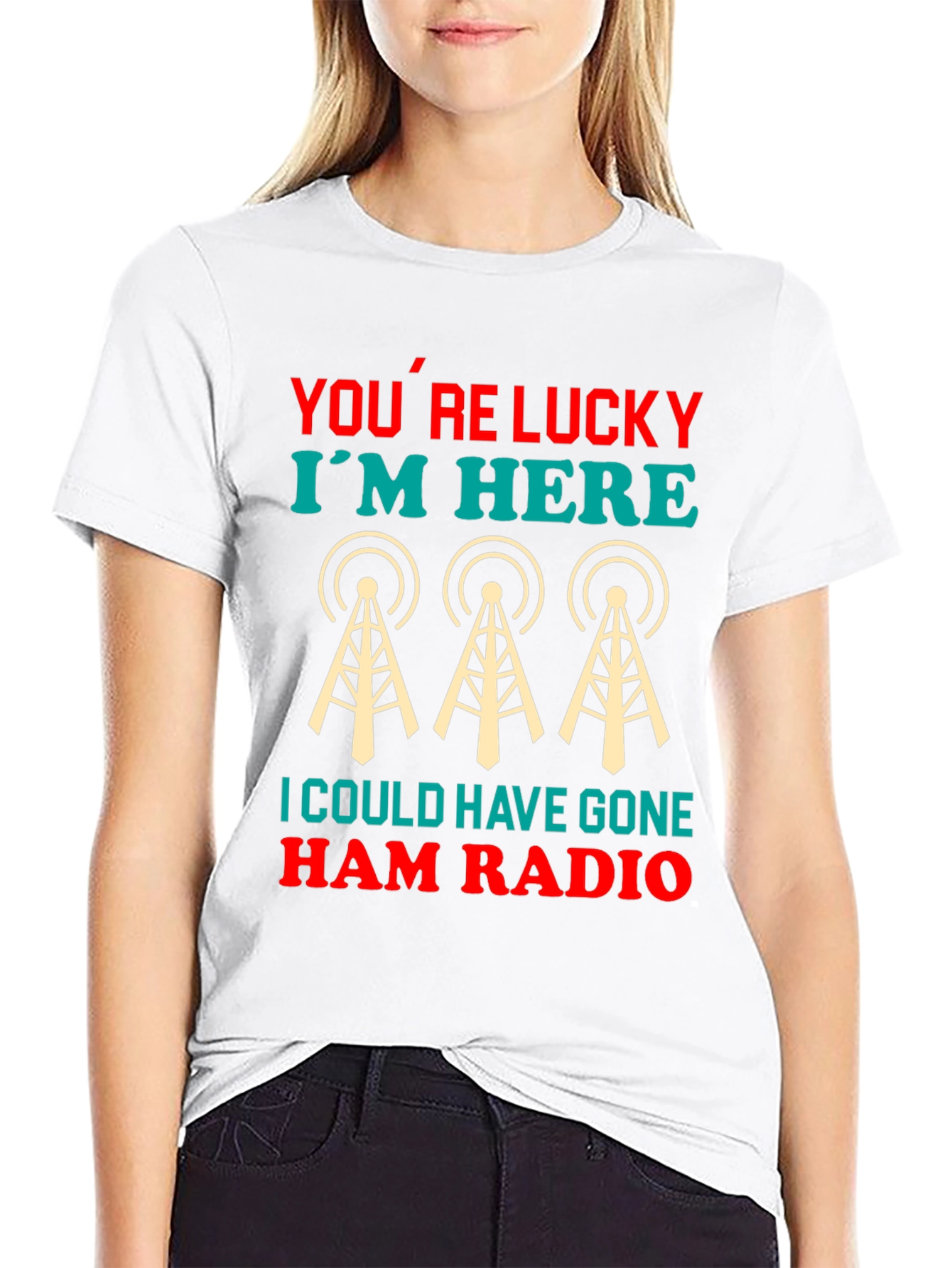 Lucky Im Here Ham Radio Graphic Tee