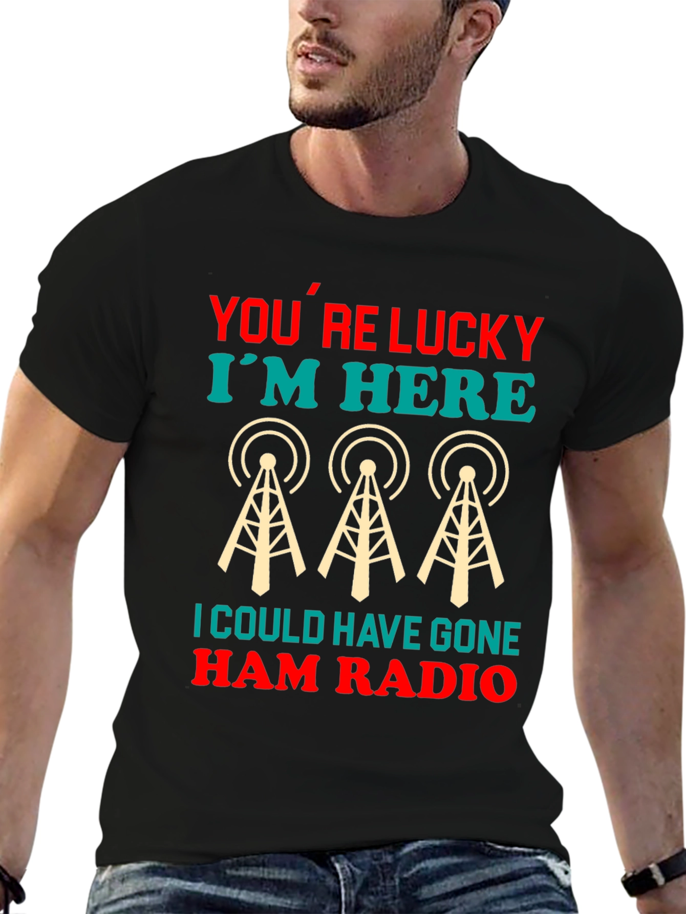 Lucky Im Here Ham Radio Graphic Tee