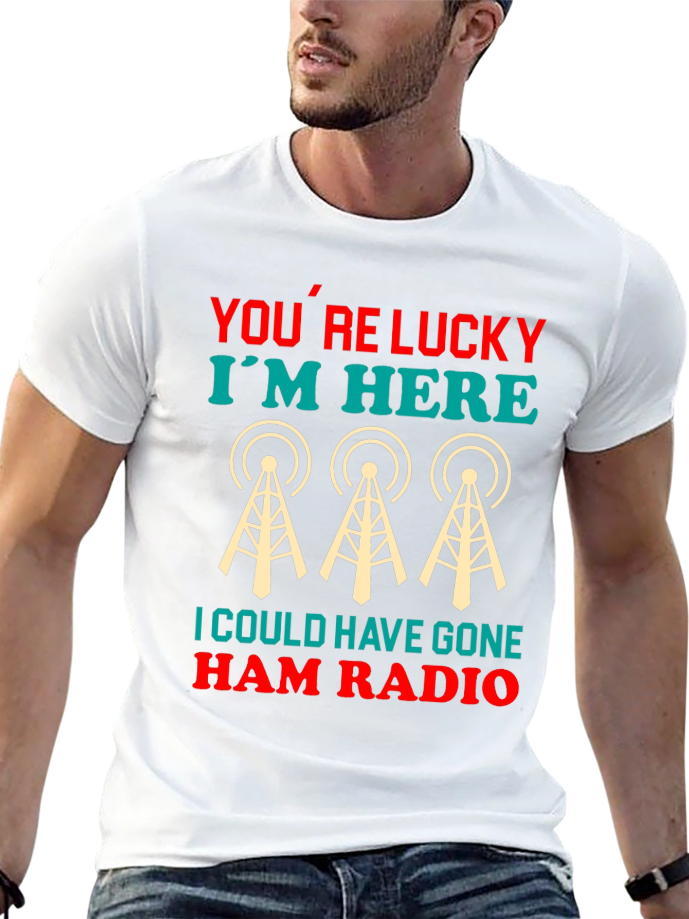 Lucky Im Here Ham Radio Graphic Tee