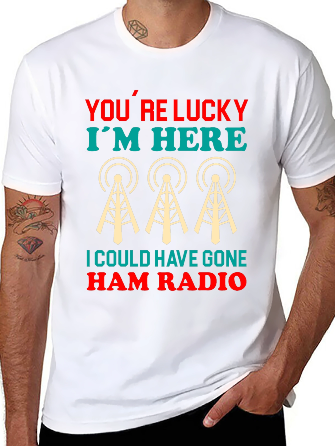 Lucky Im Here Ham Radio Graphic Tee
