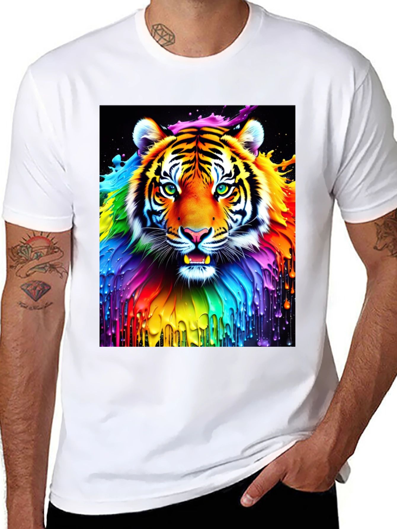Rainbow Tiger Graphic Tee - Vivid Animal Print Shirt