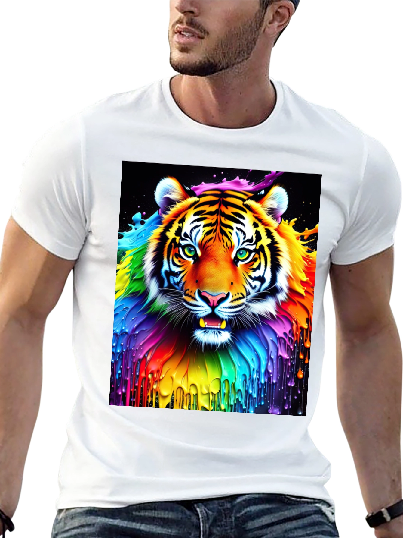 Rainbow Tiger Graphic Tee - Vivid Animal Print Shirt