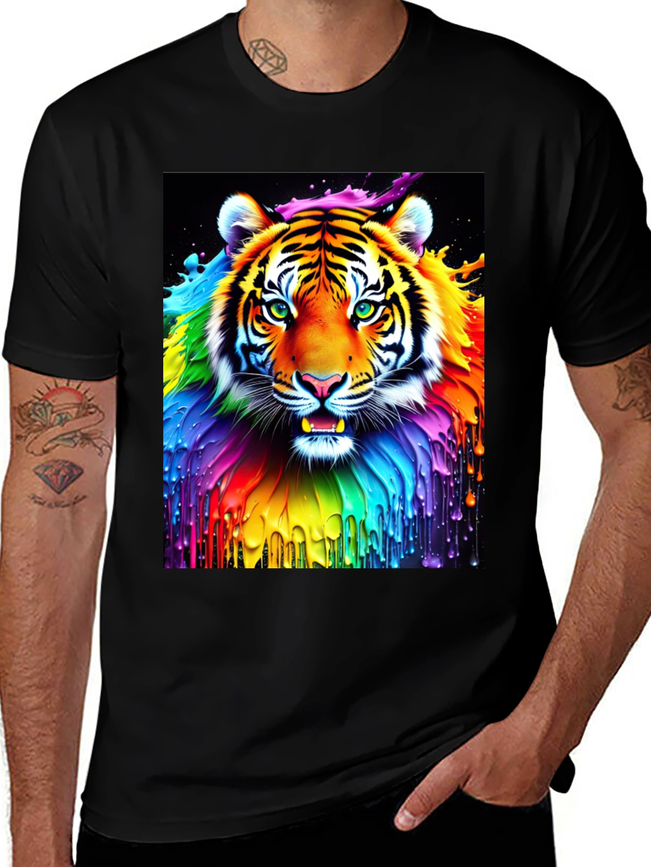 Rainbow Tiger Graphic Tee - Vivid Animal Print Shirt