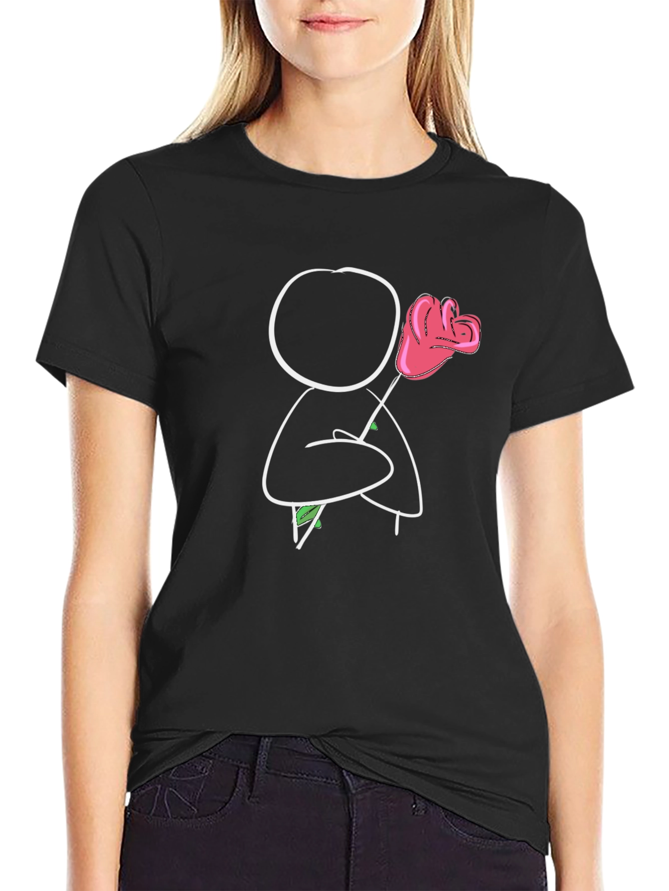Romantic Stick Figure T-Shirt - Black