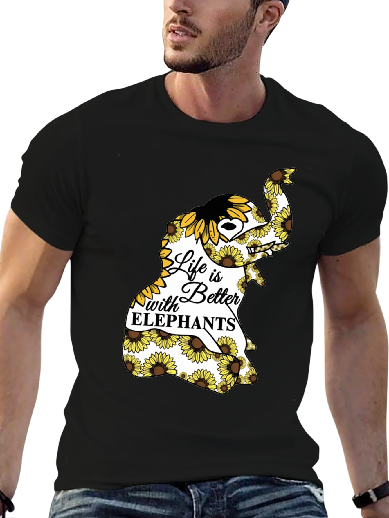 Elephant Sunflower Graphic Tee