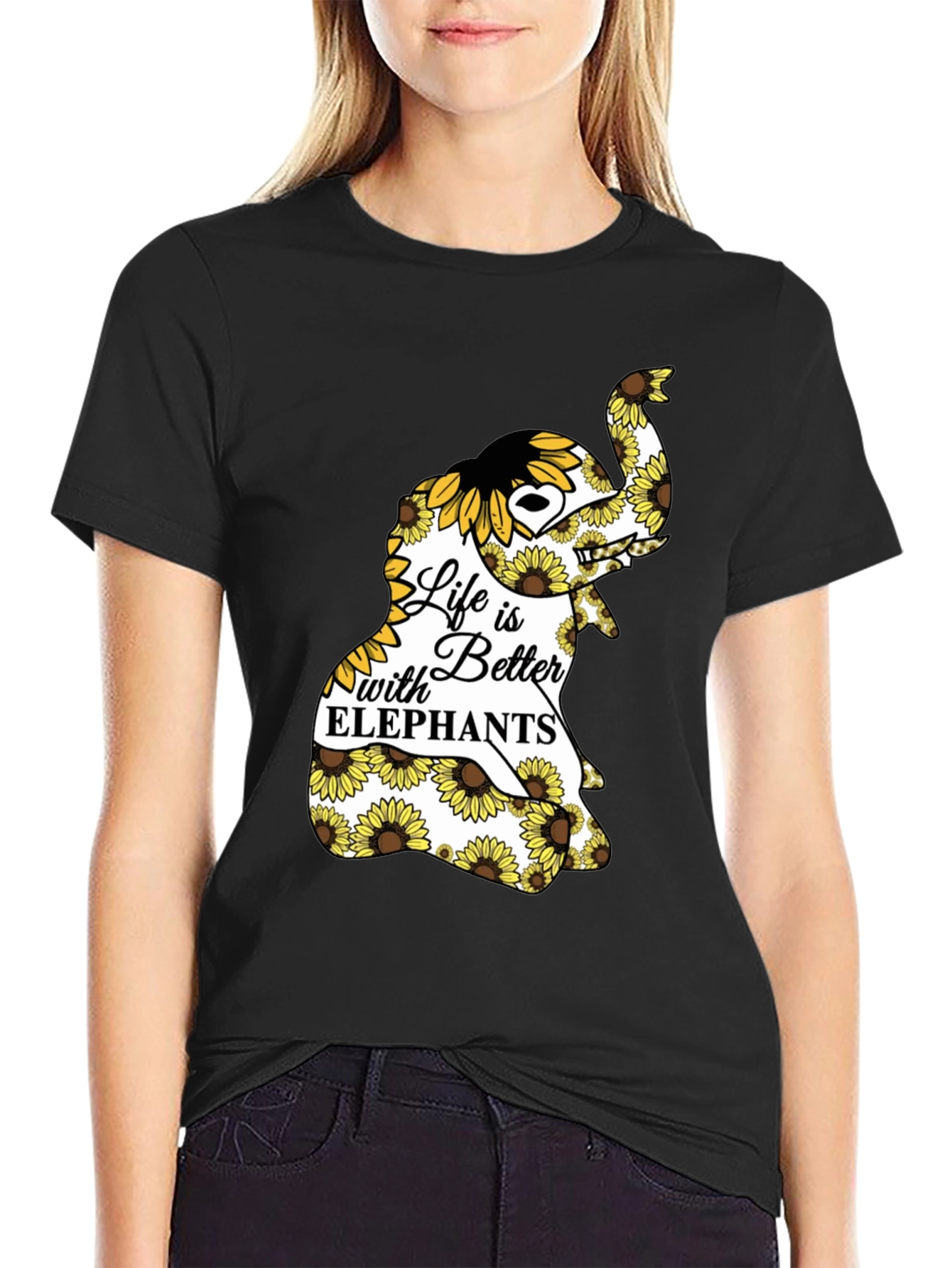 Elephant Sunflower Graphic Tee