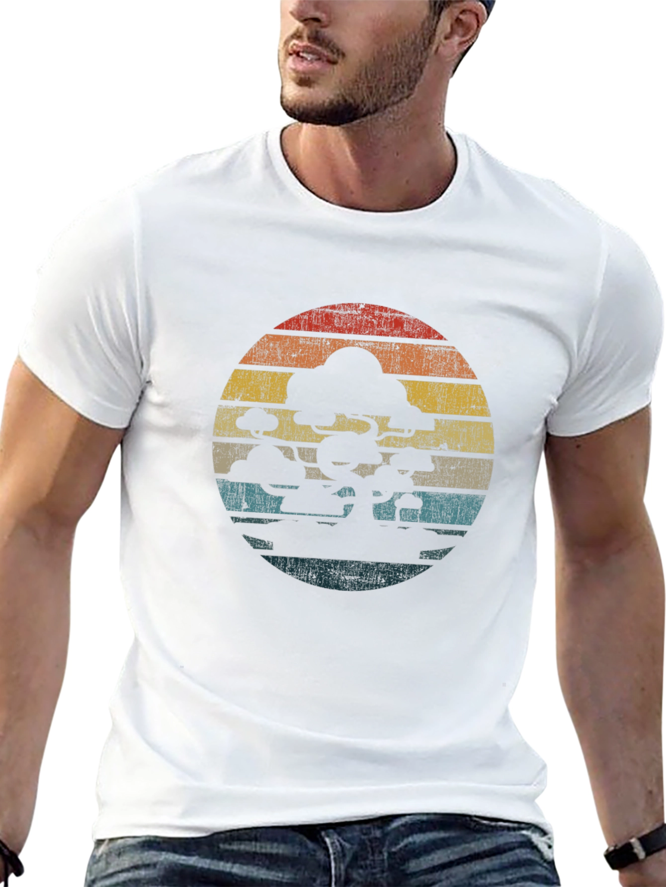 Retro Bonsai Tree Sunset Graphic T-Shirt