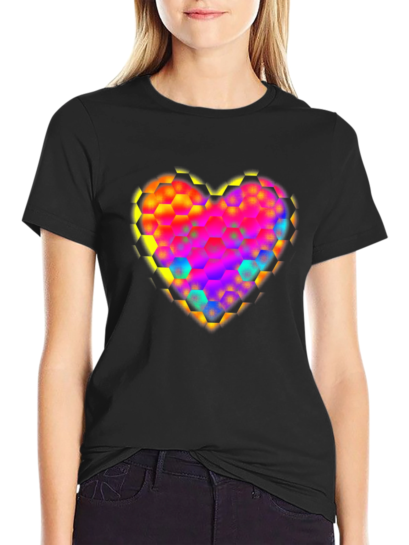 Honeycomb Heart Graphic Tee - Modern Geometric Design
