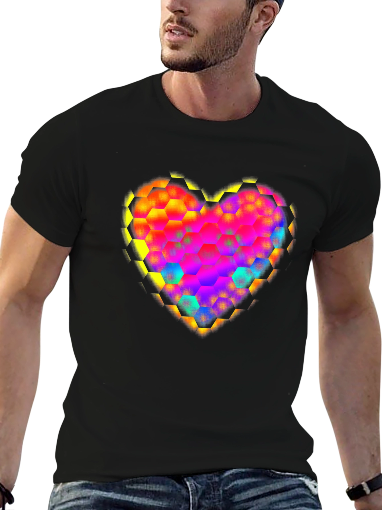 Honeycomb Heart Graphic Tee - Modern Geometric Design