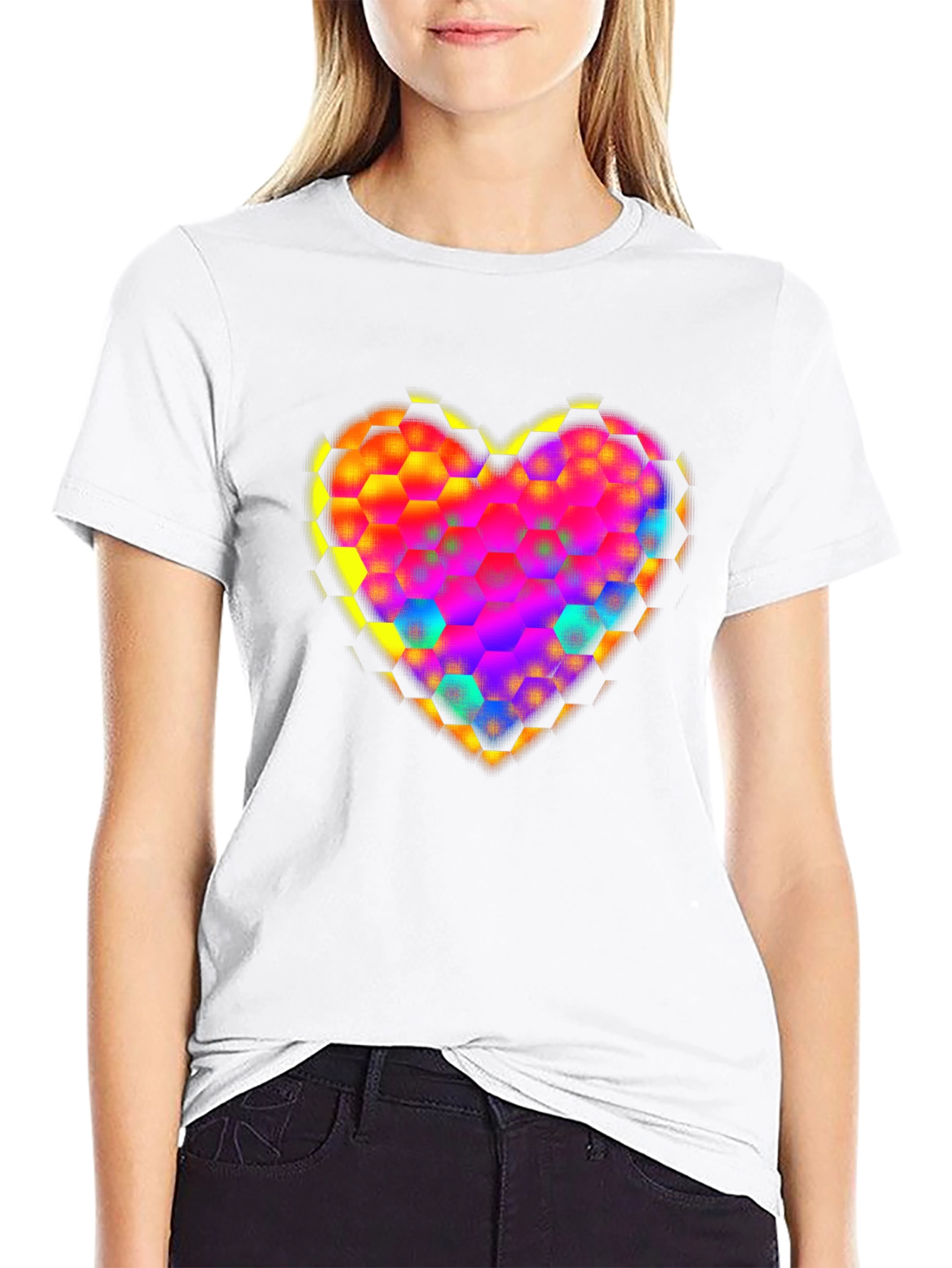 Honeycomb Heart Graphic Tee - Modern Geometric Design