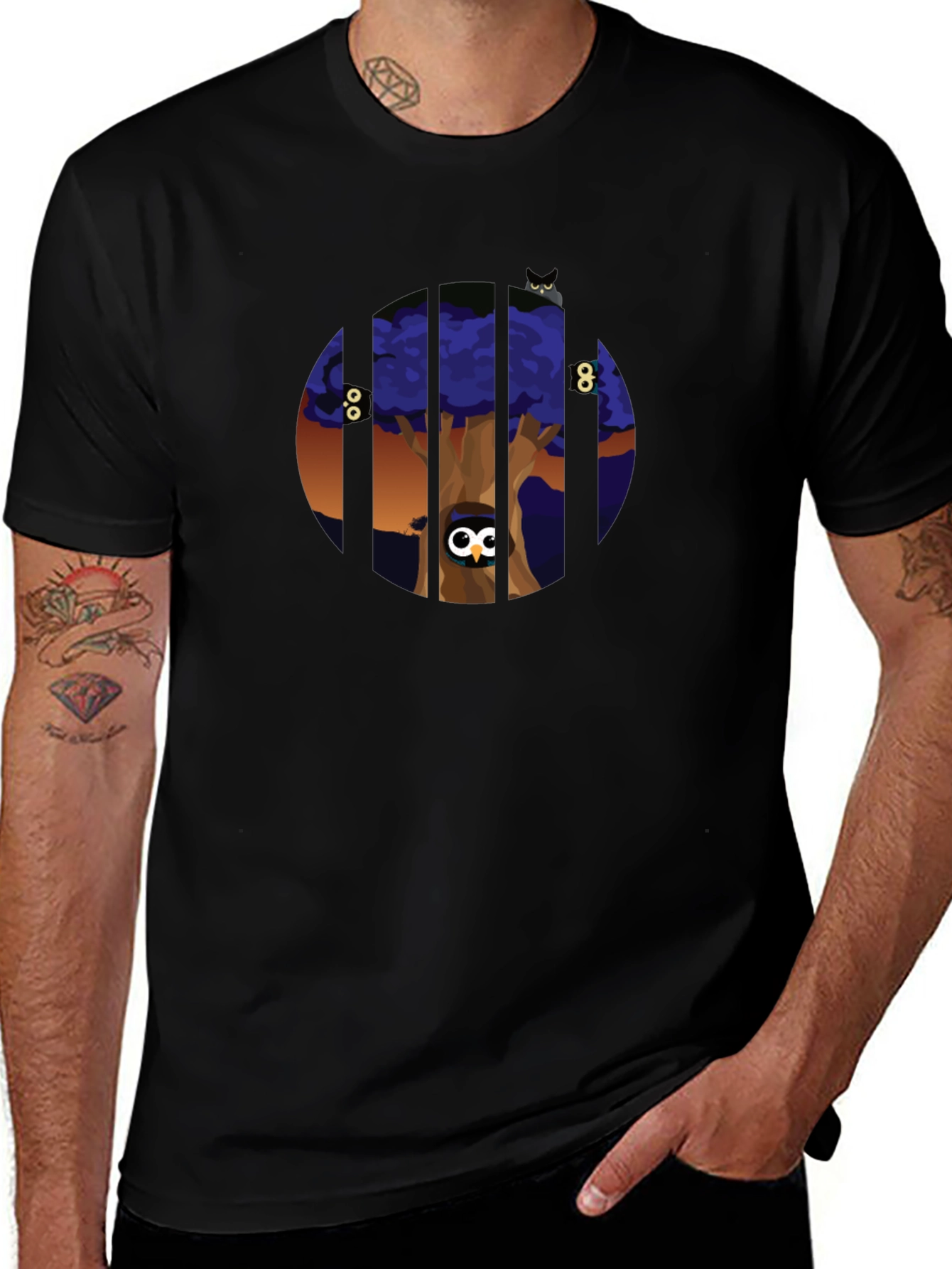 Enigmatic Owl Tree Graphic Tee