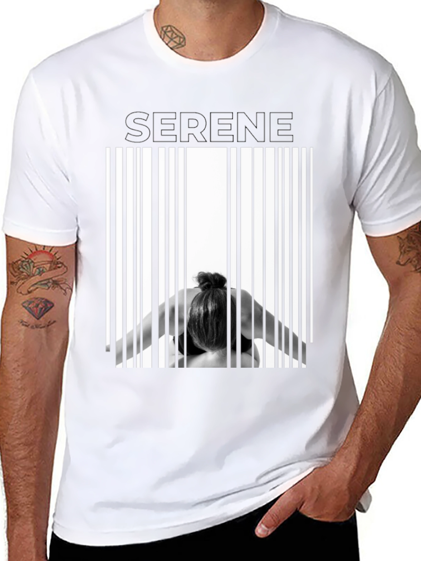 Serene Pose Barcode T-Shirt - Modern Graphic Tee