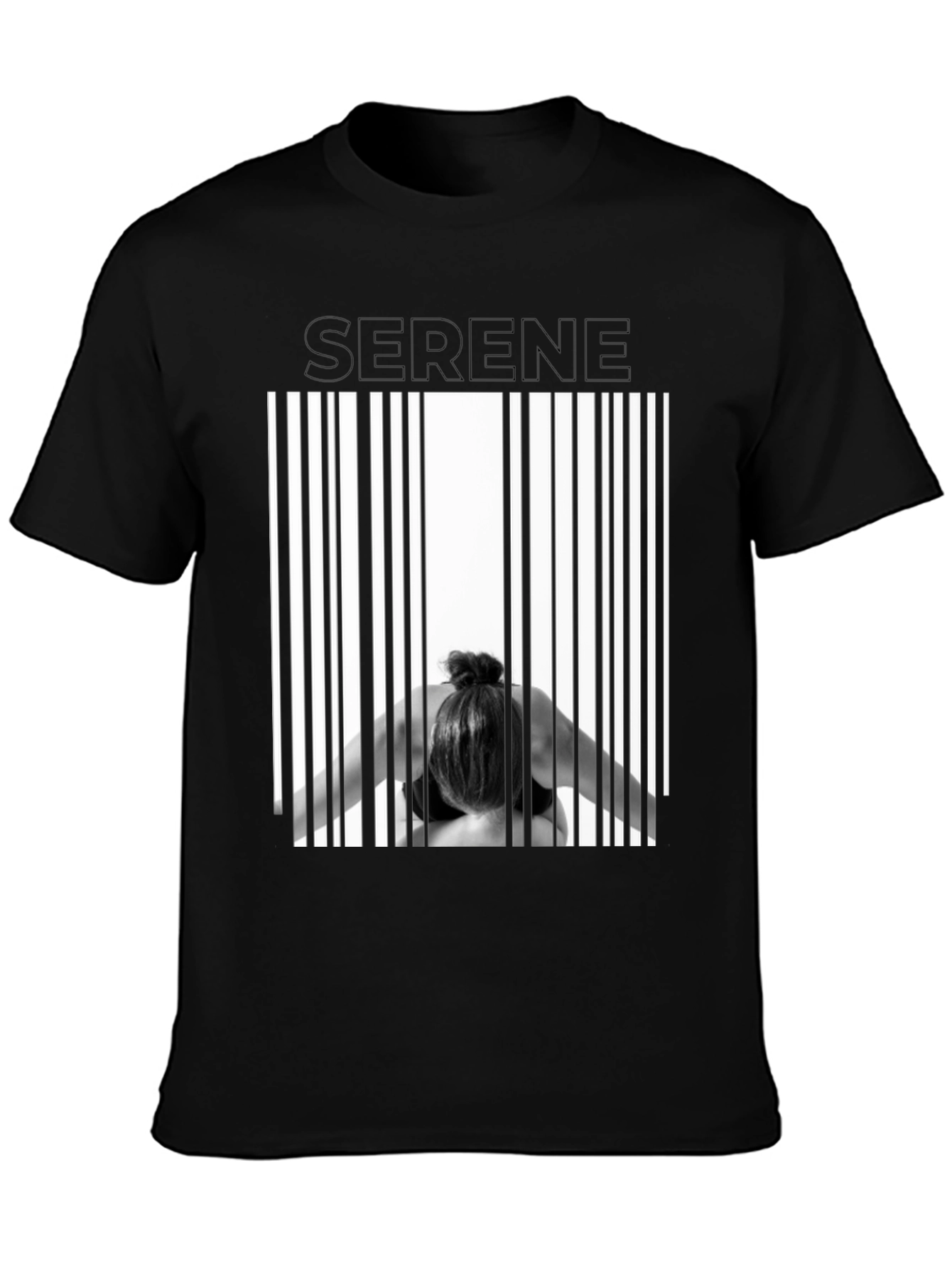 Serene Pose Barcode T-Shirt - Modern Graphic Tee