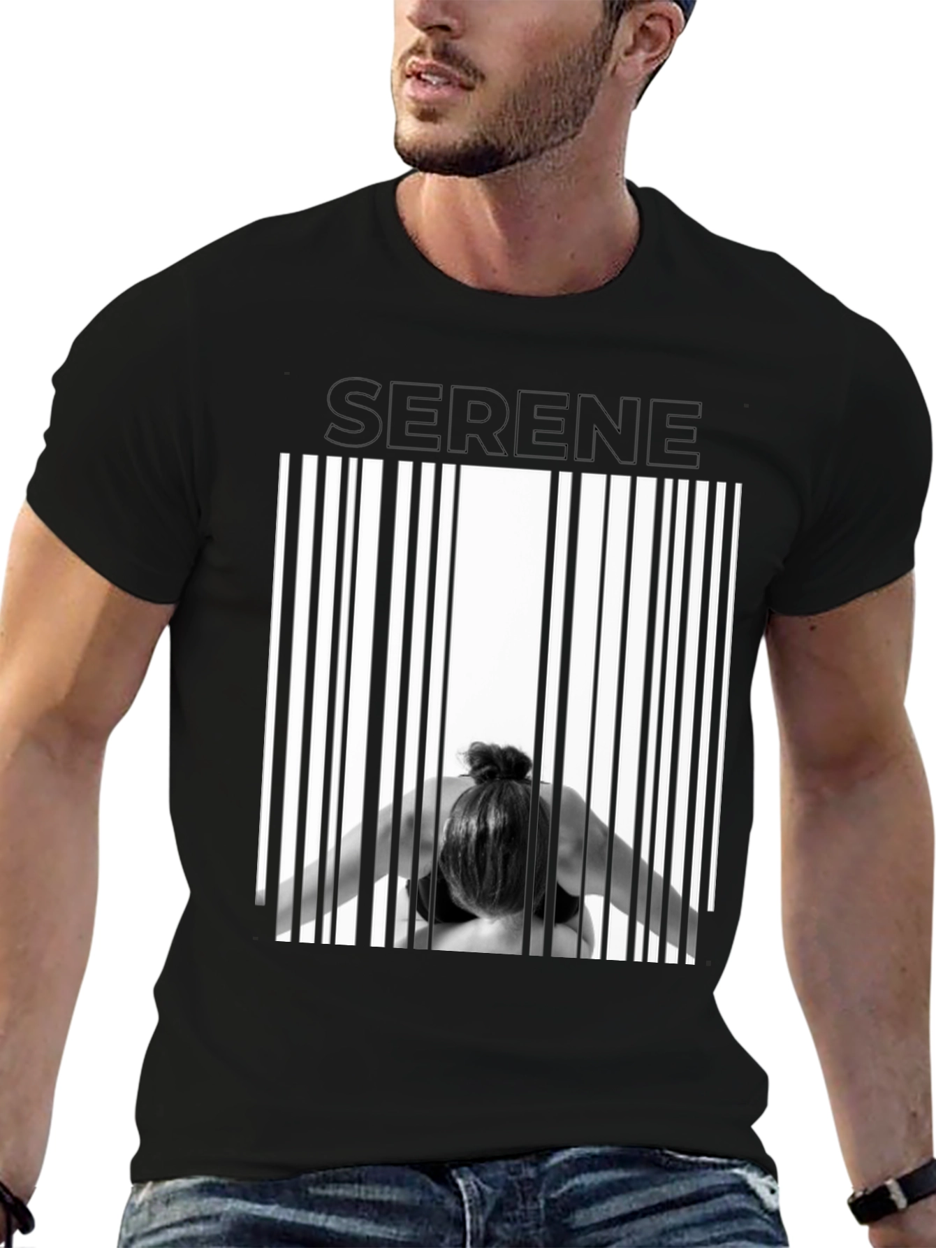 Serene Pose Barcode T-Shirt - Modern Graphic Tee