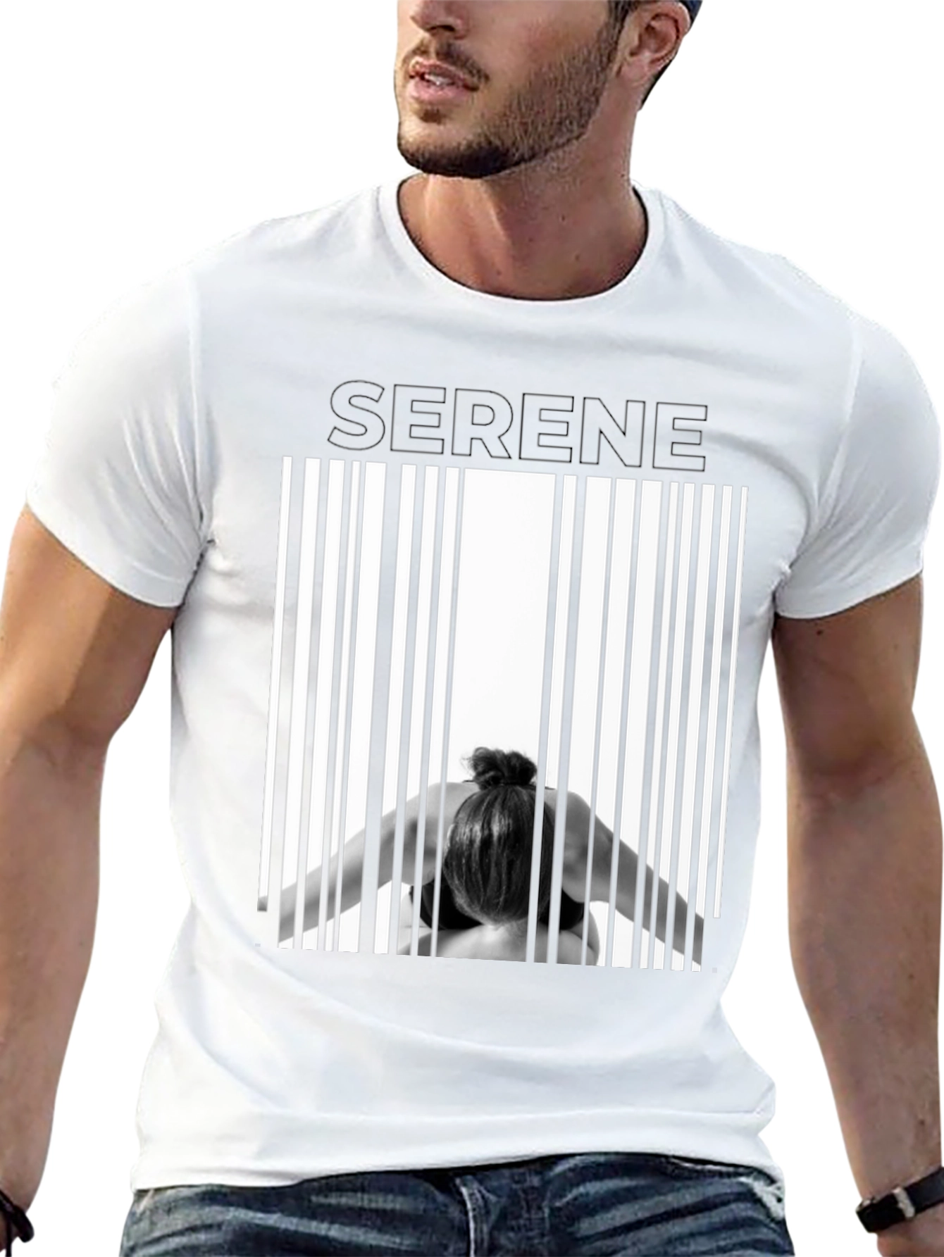 Serene Pose Barcode T-Shirt - Modern Graphic Tee