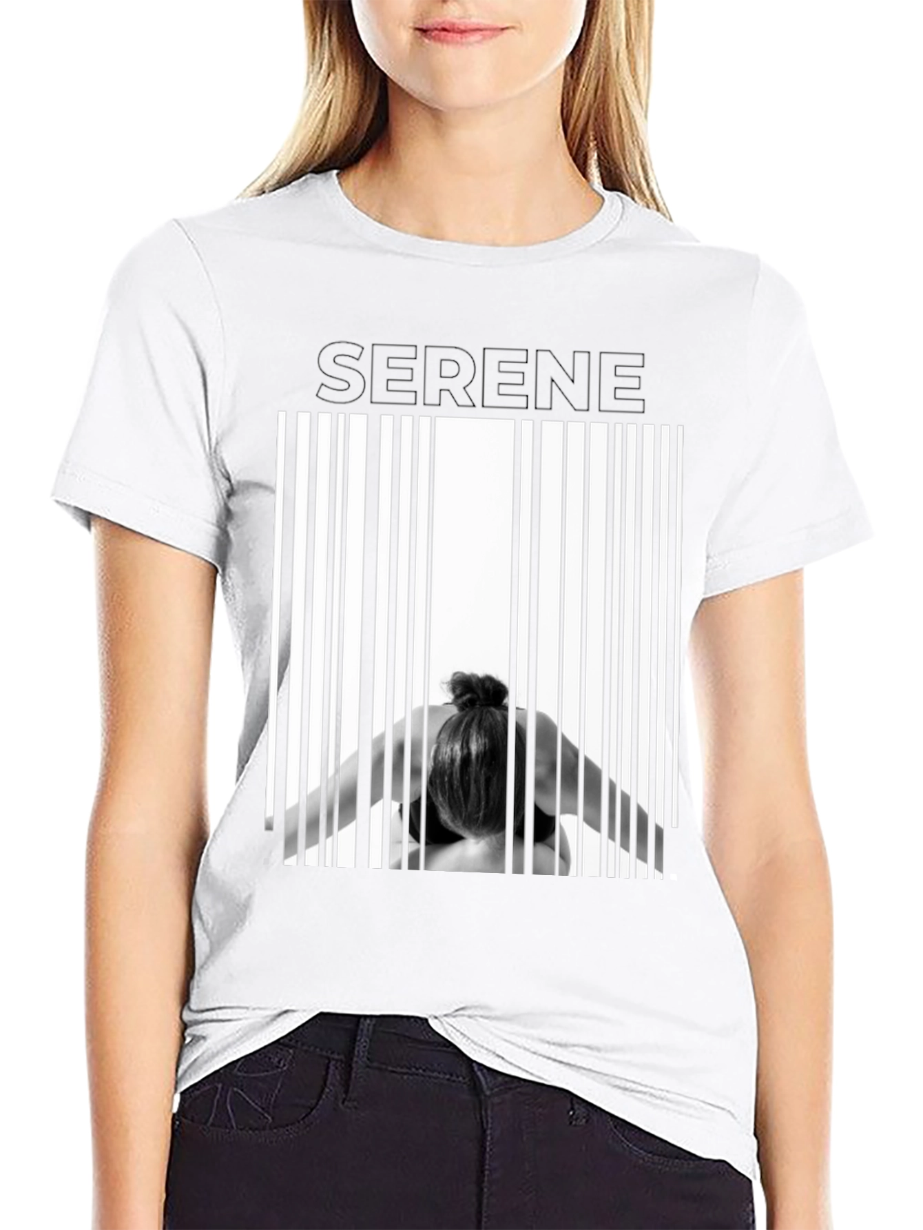 Serene Pose Barcode T-Shirt - Modern Graphic Tee