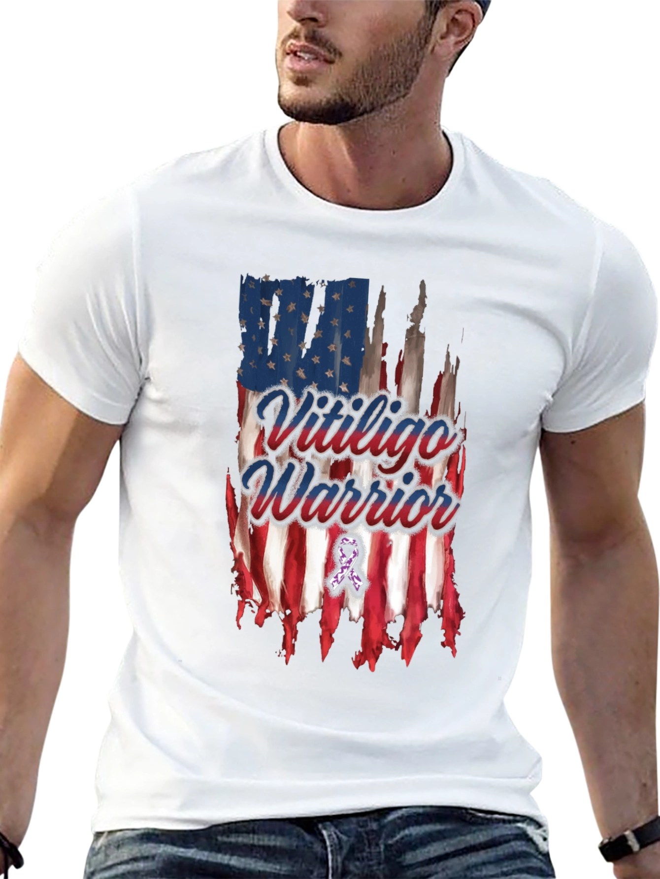 Vitiligo Warrior American Flag T-Shirt