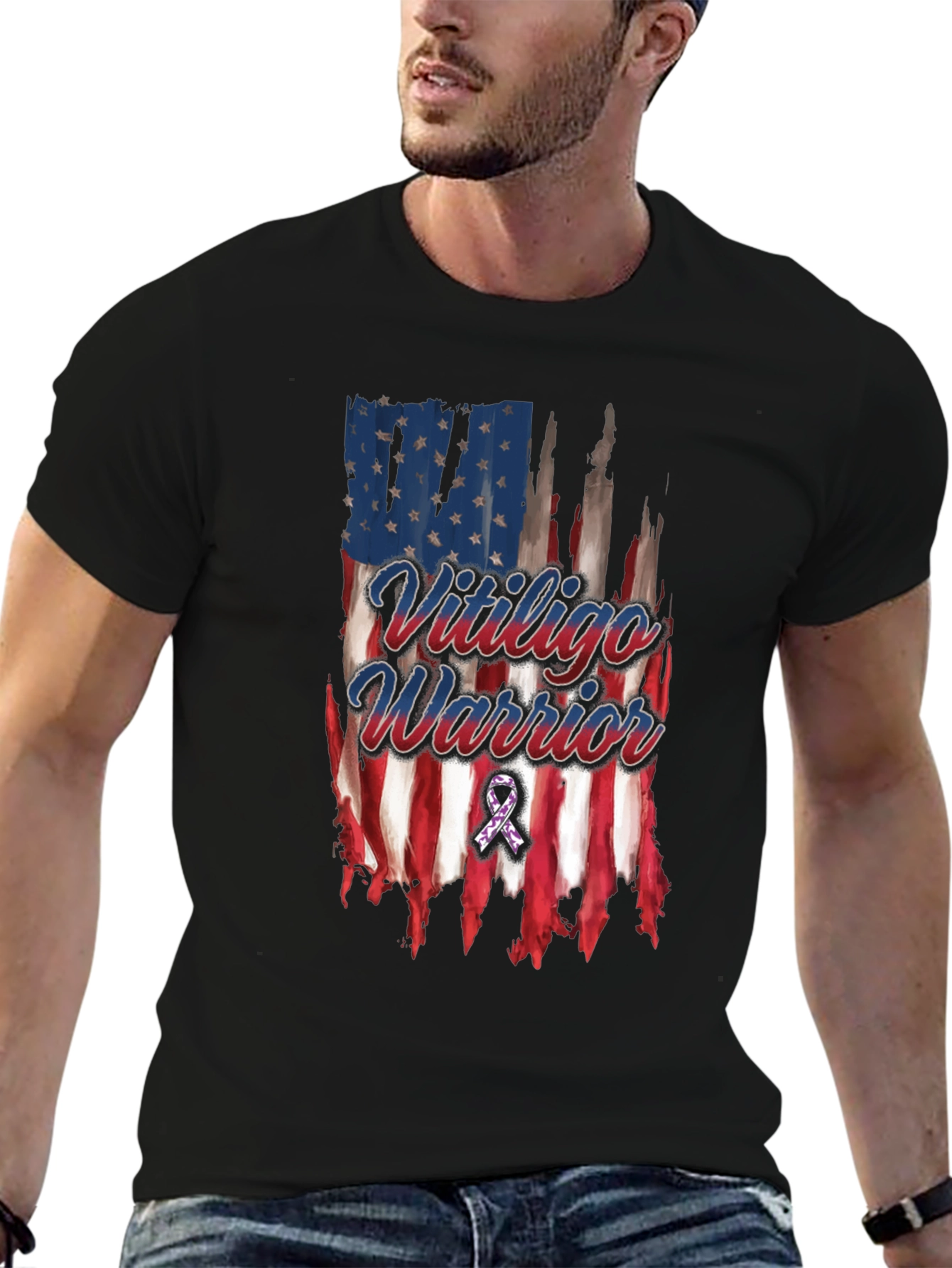 Vitiligo Warrior American Flag T-Shirt