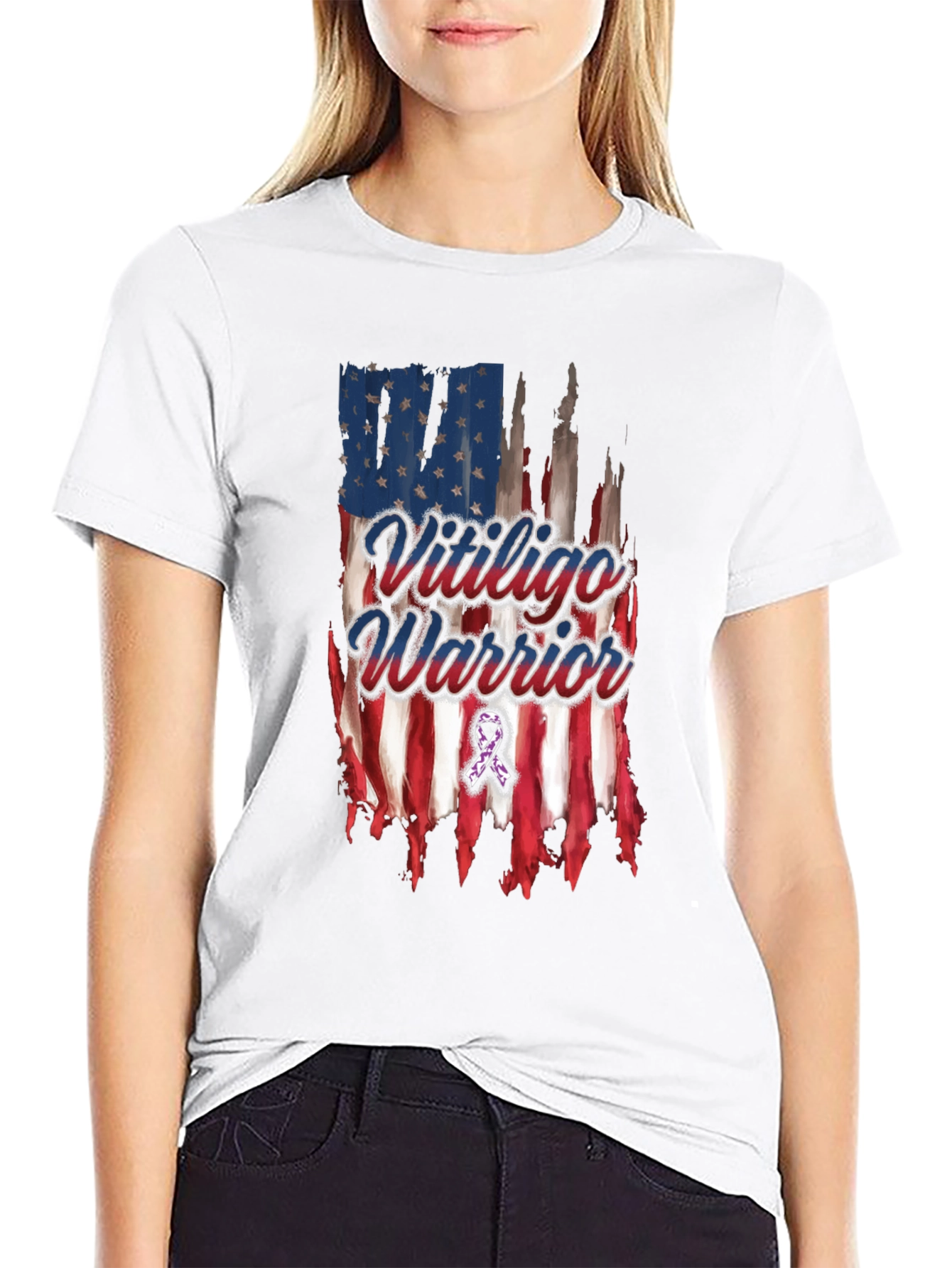 Vitiligo Warrior American Flag T-Shirt