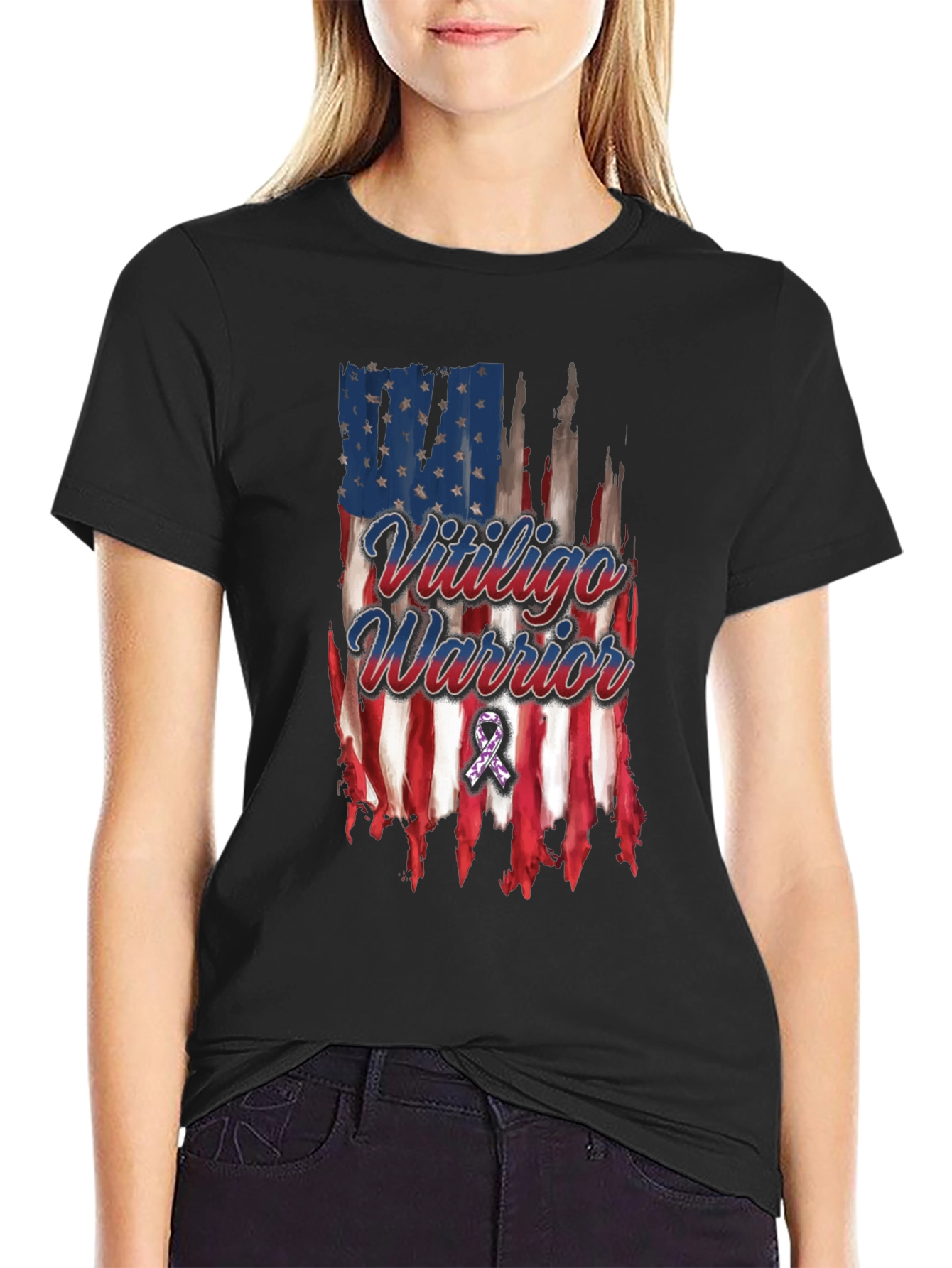 Vitiligo Warrior American Flag T-Shirt